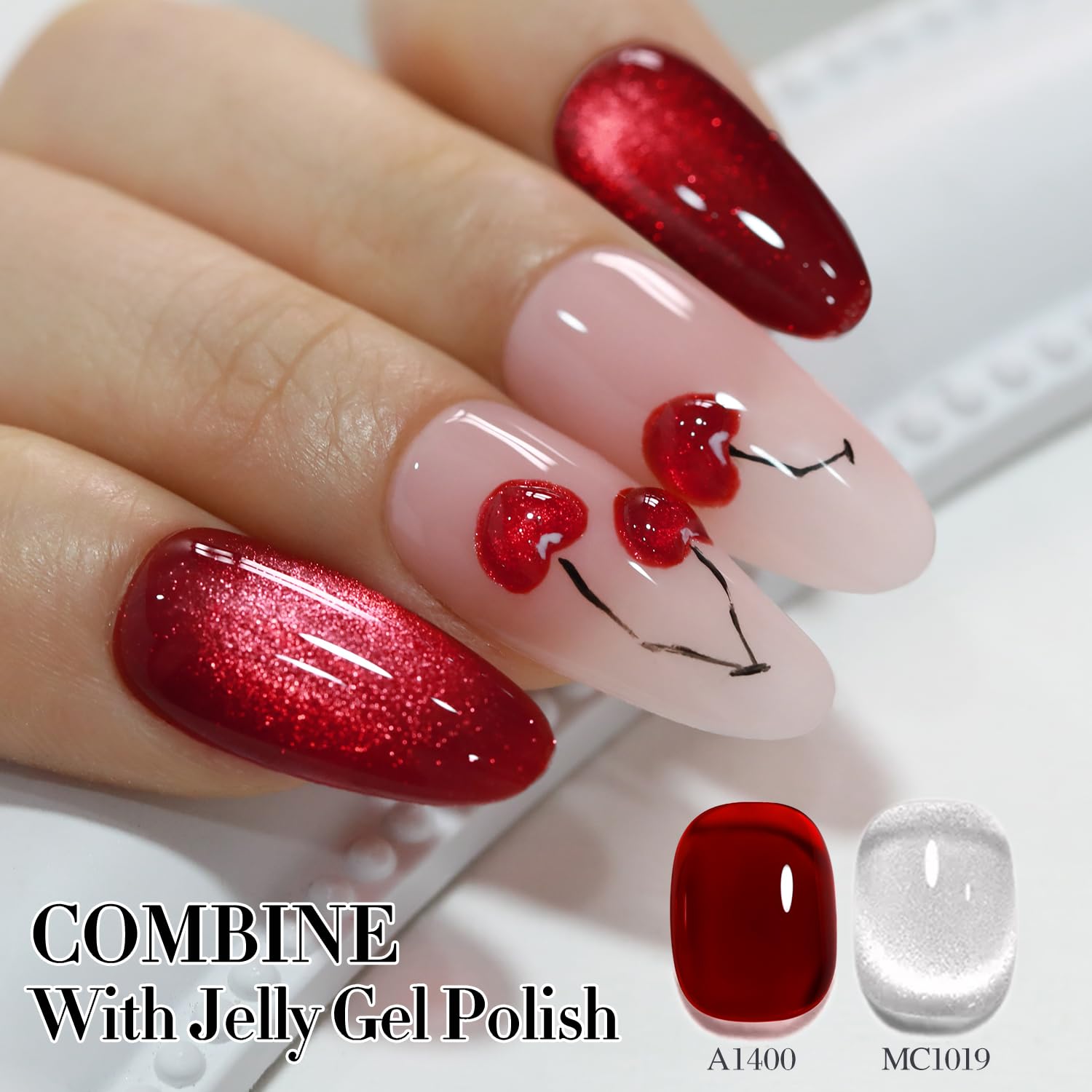 Double Rhythm 0.5 OZ Cat Eye Gel Polish with Magnet 15ML Holographic Glitter Shimmer Translucent Jelly Color Magnetic Polish Salon DIY at Home (Silver-MC1019) : Beauty & Personal Care