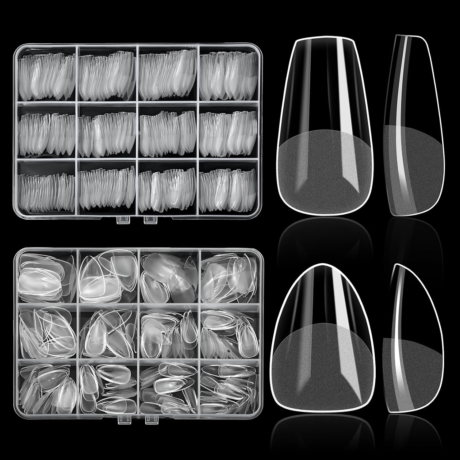 ELLEWIN 1000PCS Nail Tips Clear False Nails Full Cover for Acrylic Nails Kit 10 Sizes 4 Shapes Long Almond Square Coffin Oval Pre-Shape for Salon Home DIY Gifts : Beauty & Personal Care