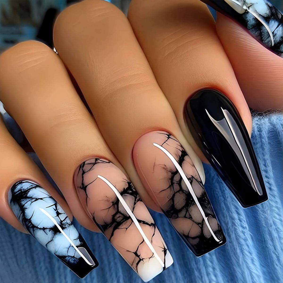 Short Square Press on Nails French Fake Nails Ombre Acrylic Nails Press on Full Cover Glossy False Nails Artificial Stick on Nail for Women Manicure Decoration 24PCS : Beauty & Personal Care
