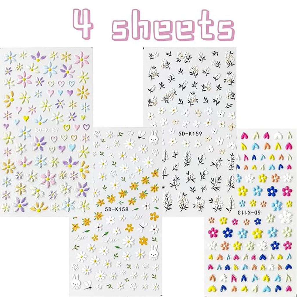 VOTACOS Flower Nail Art Stickers - 5D Embossed. Spring/Summer Daisy Designs. Self-Adhesive Decals for Women's Nail DIY Decoration : Beauty & Personal Care