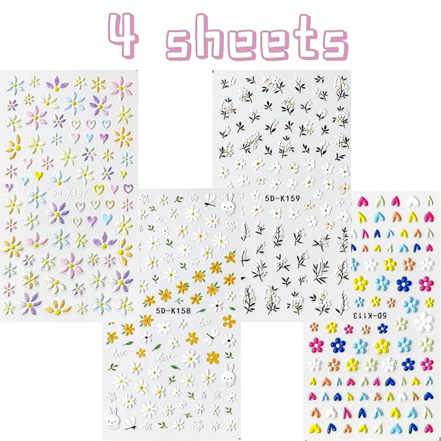 VOTACOS Flower Nail Art Stickers - 5D Embossed. Spring/Summer Daisy Designs. Self-Adhesive Decals for Women's Nail DIY Decoration : Beauty & Personal Care