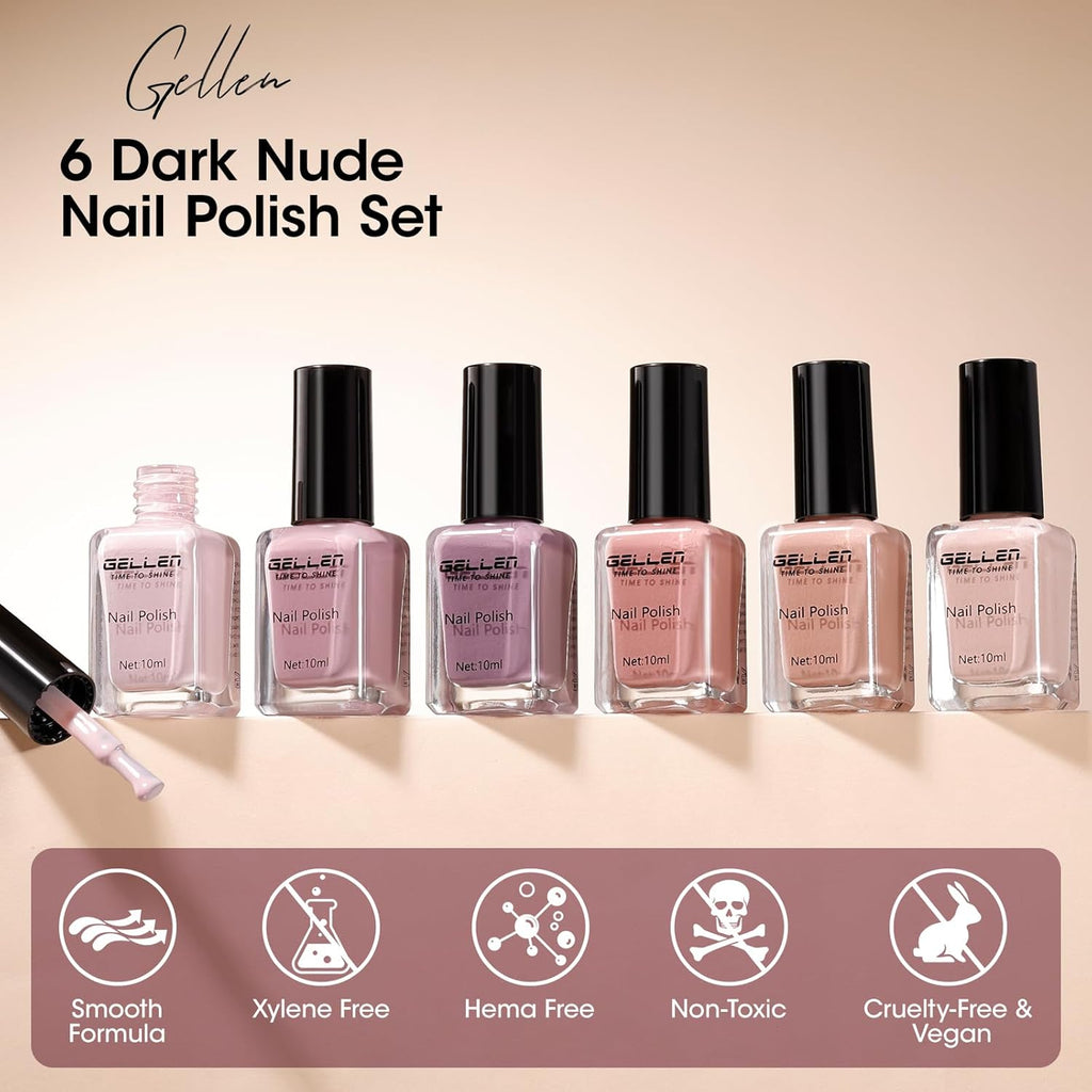 GELLEN Nail Polish Neutral Earth Tones. Nude Dusty Rose Fall Winter Air Dry Regular Nail Polish 6-color Set for Finger Toe Nails Home Salon All Seasons. Not UV Gel. Hema Free. Non Toxic. TPO Free : Beauty & Personal Care