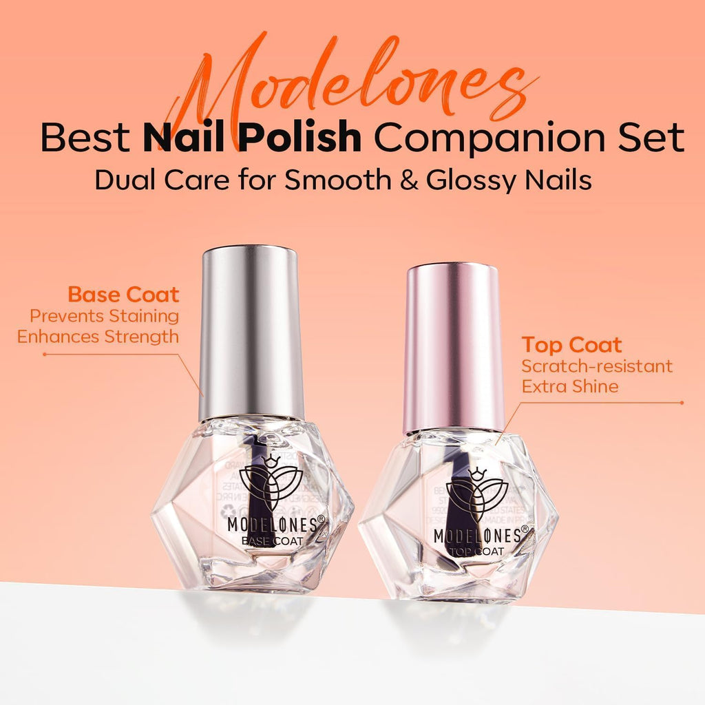modelones 2 Pcs No Wipe Top Coat and Base Coat Nail Polish Set. Clear Quick Dry Nail Polish High Shine Long Lasting Glossy Regular Nail Lacquer Air Dry Fast Base Top Coat Gifts for Women Nail Art 5 ML : Beauty & Personal Care