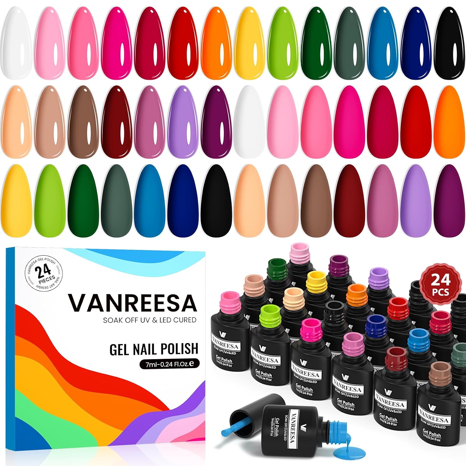 VANREESA 24 Pcs Pastel Gel Nail Polish Set. 21 Colors Spring & Summer Gel Polish with Base Coat Glossy & Matte Top Coat Yellow Green Blue Pink Purple Orange Gel Polish Kit Nail Kit Gifts for Women : Beauty & Personal Care