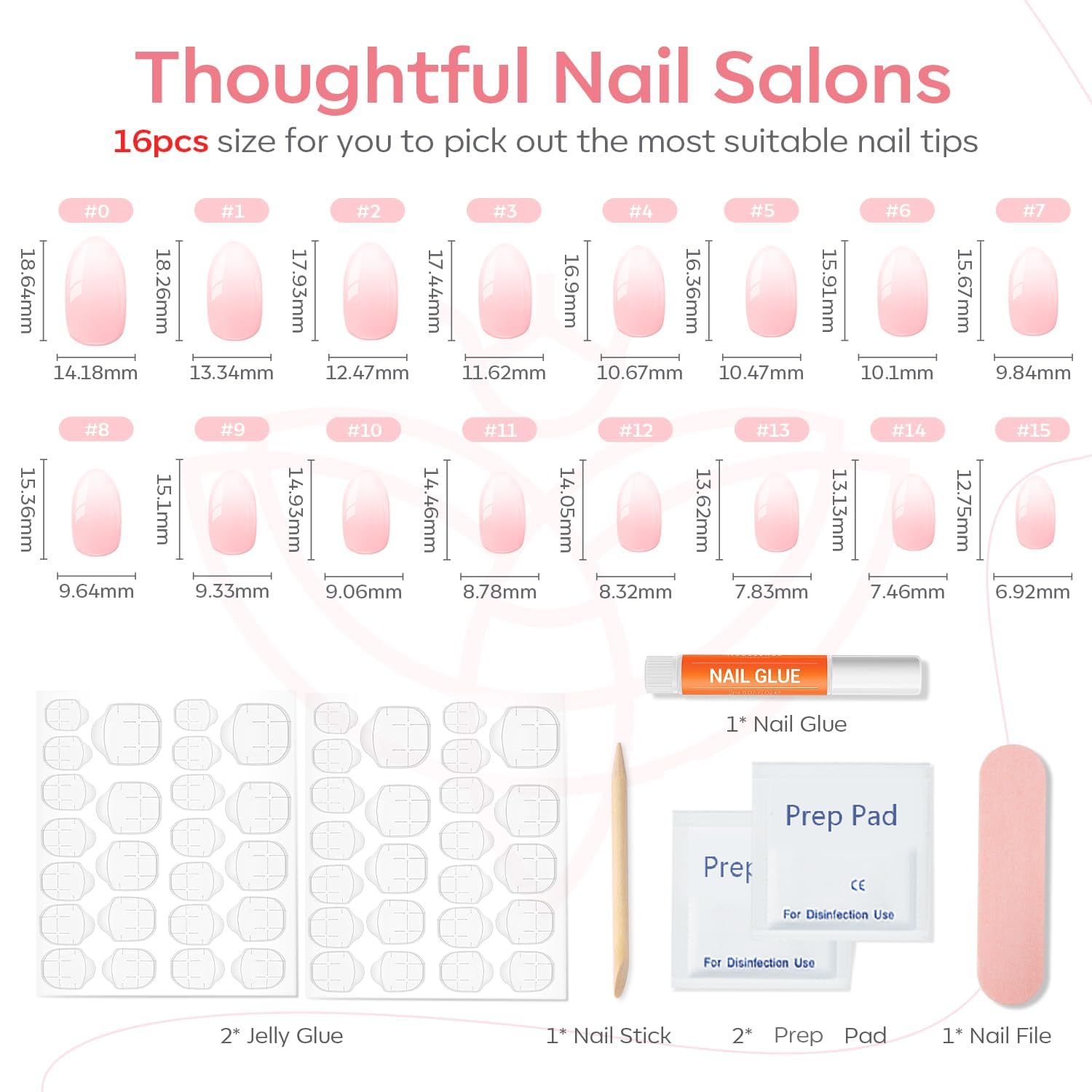 Modelones Press on Nails Short. Oval Spring Fake Nails. Reusable Nail Kit with Nail Glue Adhesive Tabs Mini Nail File. Nails Press Ons 32Pcs 16Sizes. Women Girl Gift. Pink Ombre : Beauty & Personal Care