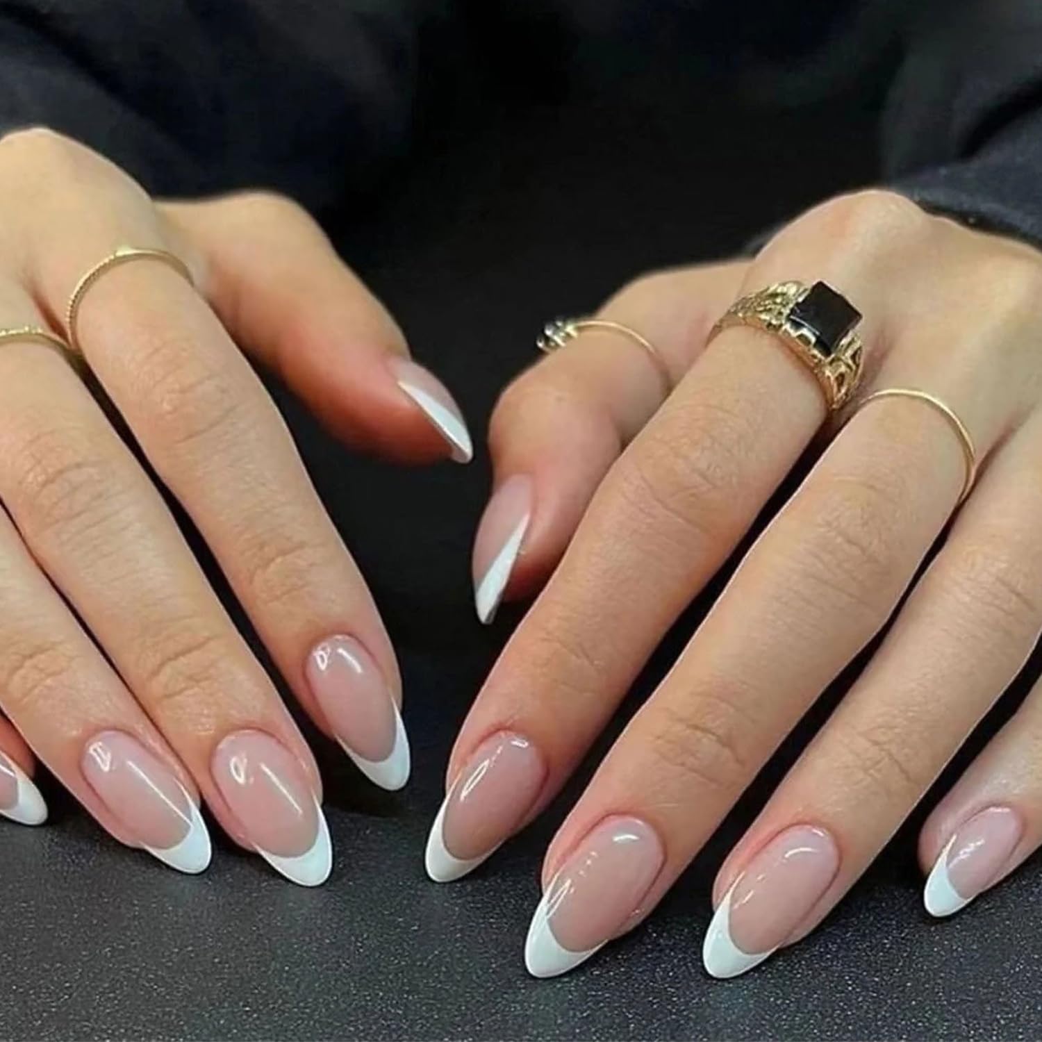 DZPGUONIZ 24pcs Short Square Press on Nails French Tip Fake Nails White Flower with Star Design Glitter False Nails Luxury Nail Charms Crafts White Stripes Glue on Nails for Women Manicure Tips : Beauty & Personal Care