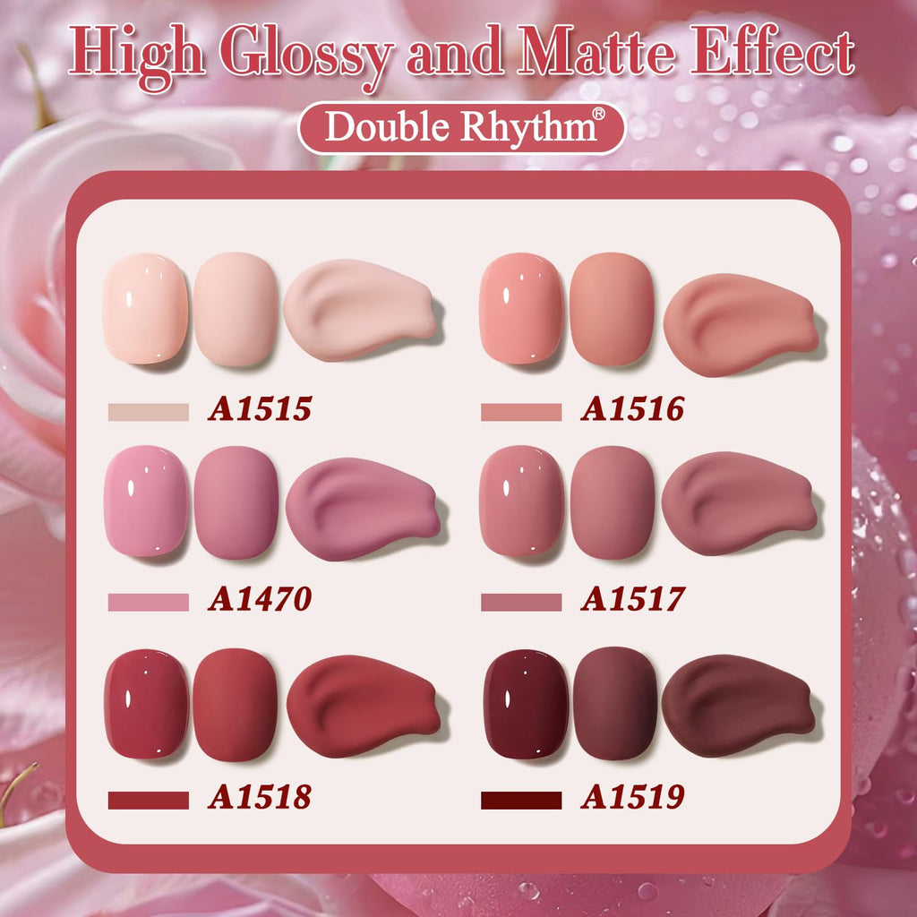 Double Rhythm 6 Pcs 15 ML Gel Polish Set Same Color Same Bottle Soak Off Gel Polish Kit Nail Art Manicure Salon DIY at Home for Women (Burgundy Red Nude Pink Purple Beige-T6-3) : Beauty & Personal Care