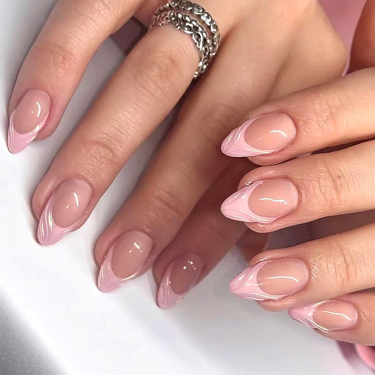 Short Press On Almond Fake Nails - Flower Acrylic Fall Nails Press Ons Full Cover Glue On Cute False Floral Stick On Nails for Women - 30 Pcs : Beauty & Personal Care