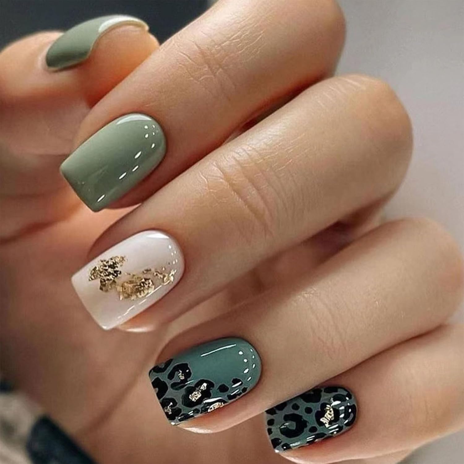 Short Press on Nails Square Nude Ombre Fake Nails Press ons White Glue Stick on Nails with Designs Full Cover Acrylic Glossy Artificial Cute False Nail for Women Girls 24 Pcs : Beauty & Personal Care