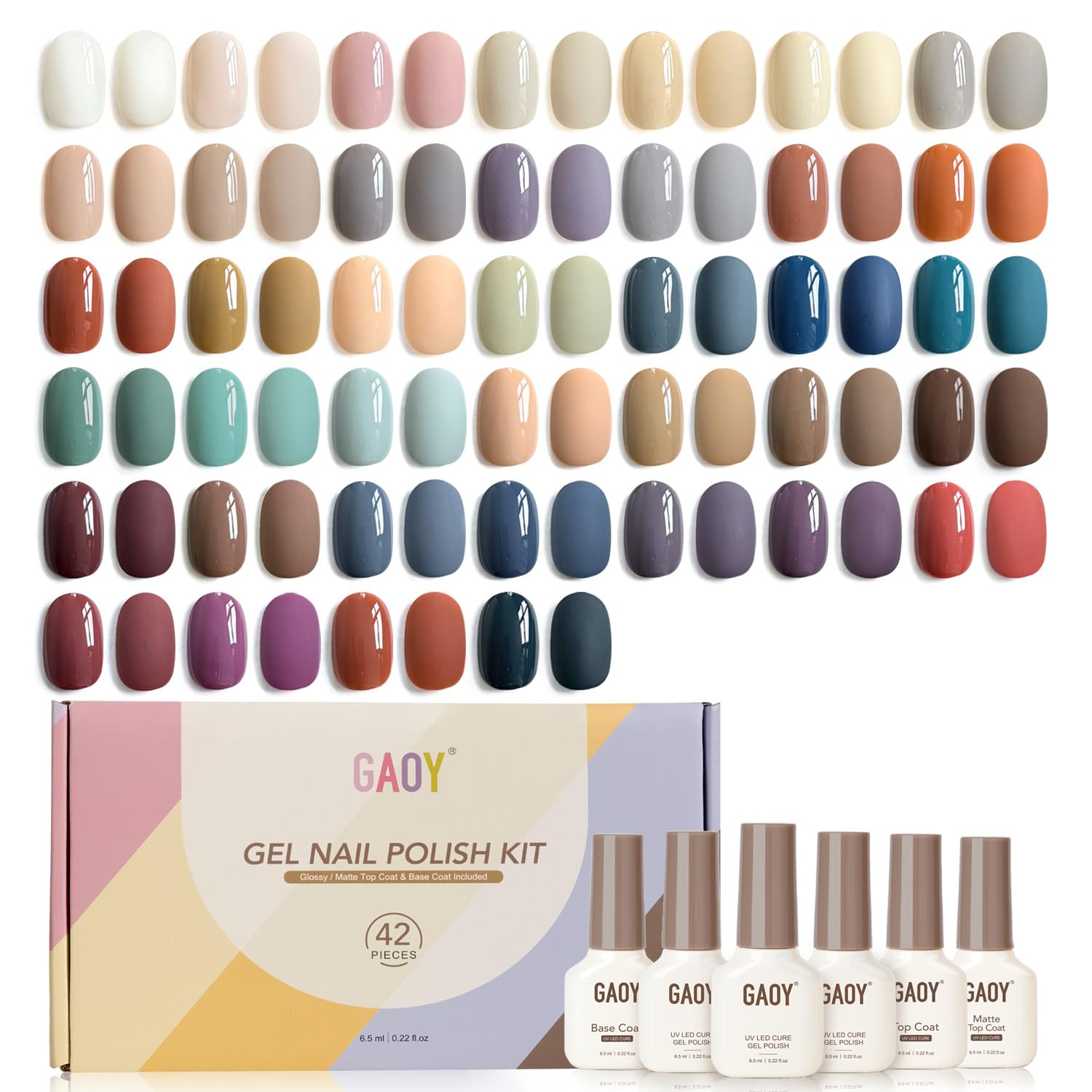GAOY 42 Pcs Gel Nail Polish Kit. Pink White Red Jelly Nude Colors All Seasons Gel Nail Polish Set with Glossy & Matte Top Coat and Base Coat for DIY Manicure at Home : Beauty & Personal Care