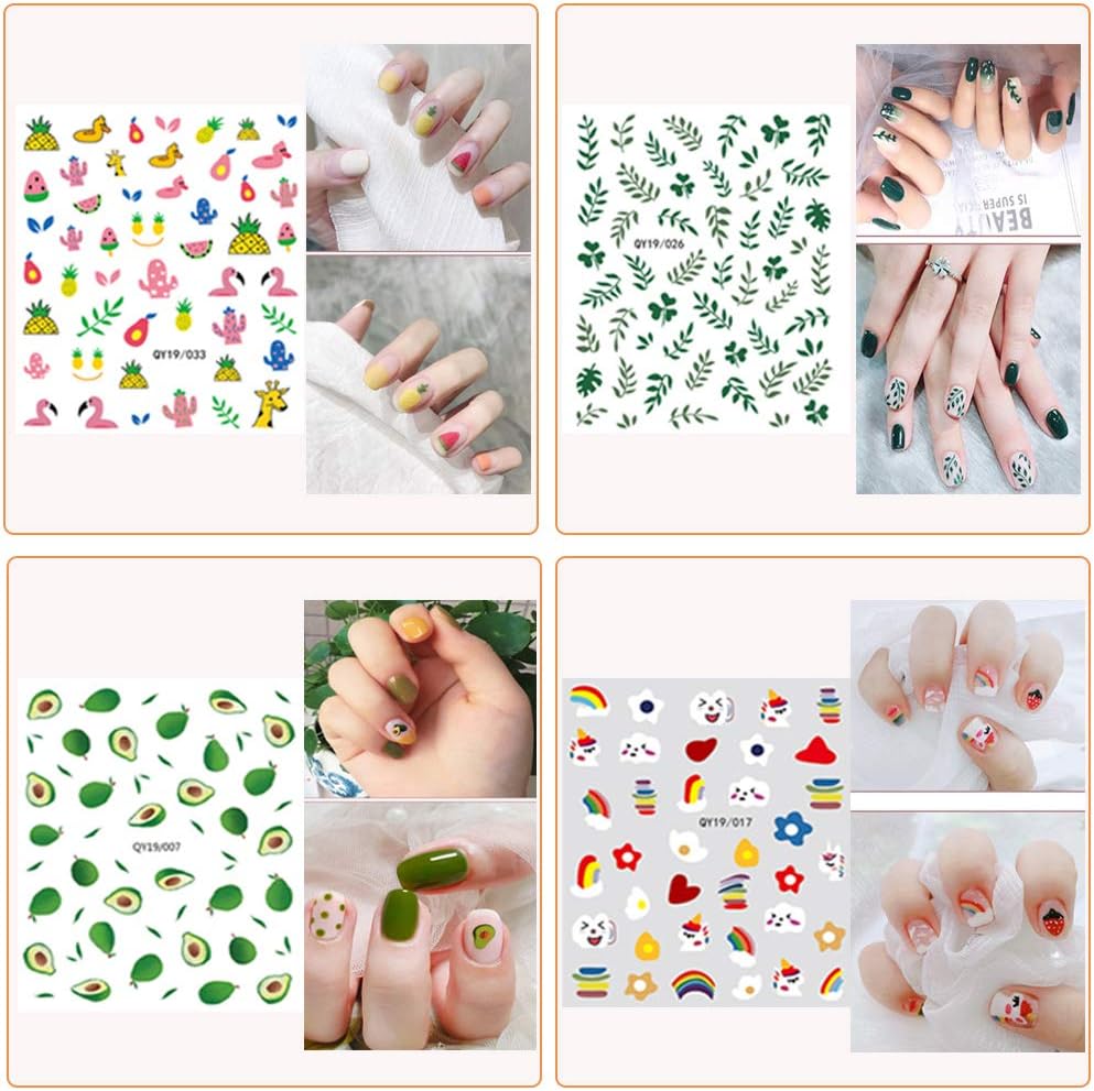 Nail Stickers for Women and Little Girls - 12 Sheets 3D Self-Adhesive DIY Nail Art Decoration Set Including Flowers Leaves Animals Plants Fruits Nail Decals for Woman Kids Girls : Beauty & Personal Care