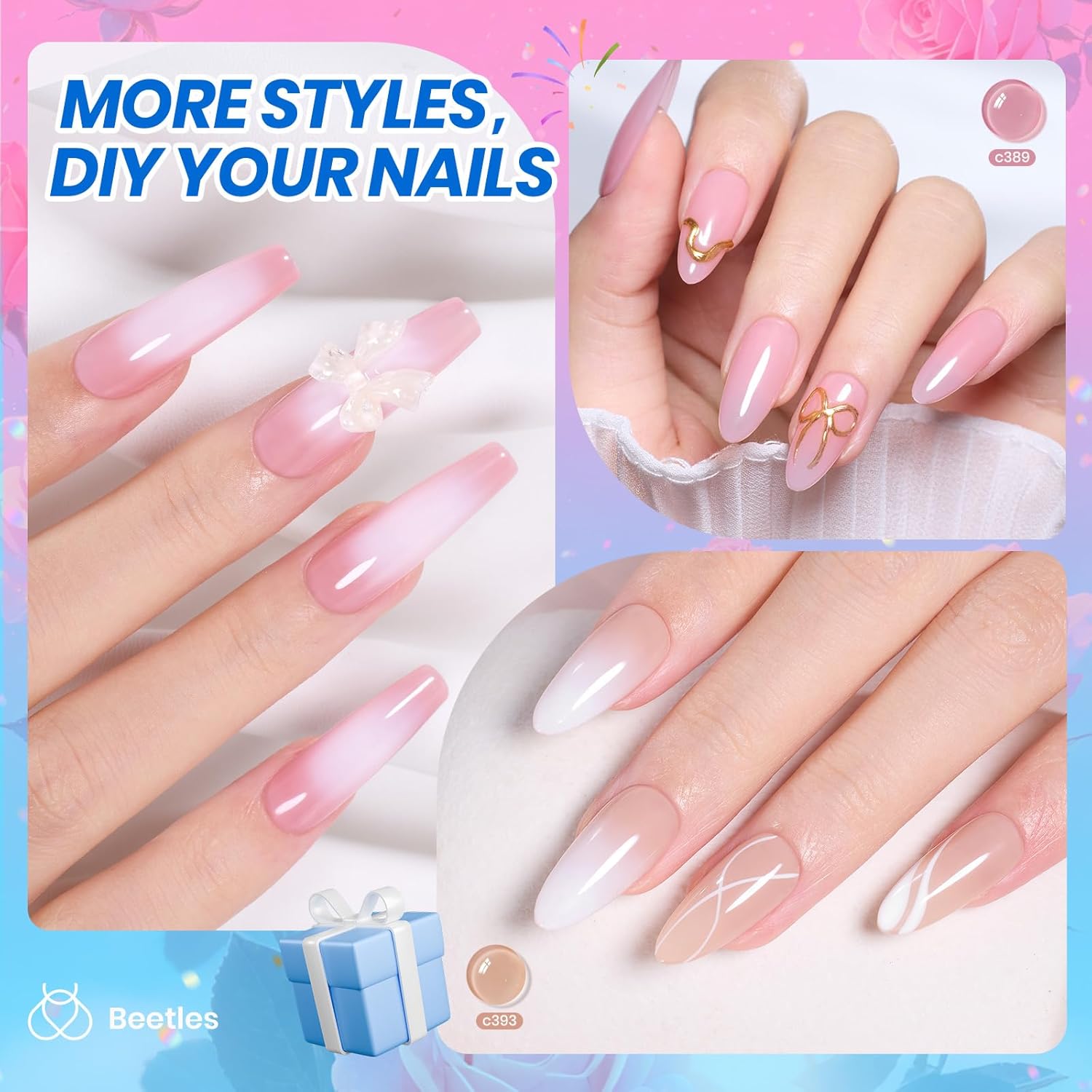Beetles Nude Gel Nail Polish Set - 6 Colors Nude Pink Brown Neutral Jelly Gel Polish Kit Sheer Translucent Effect Soak Off UV Nail Art Design Drunken Rose Collection Manicure Gift for Women : Beauty & Personal Care
