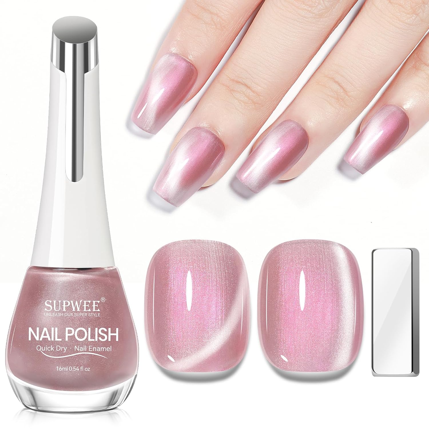 SUPWEE Cat Eye Nail Polish Non Gel with Magnet- Need to Use Black Base. Quick Dry Cateye Magnetic Nail Polish for Fingernail Air Drying Fast Lacquer Manicure Gift For Women Girls 16ml. 0.54fl oz : Beauty & Personal Care