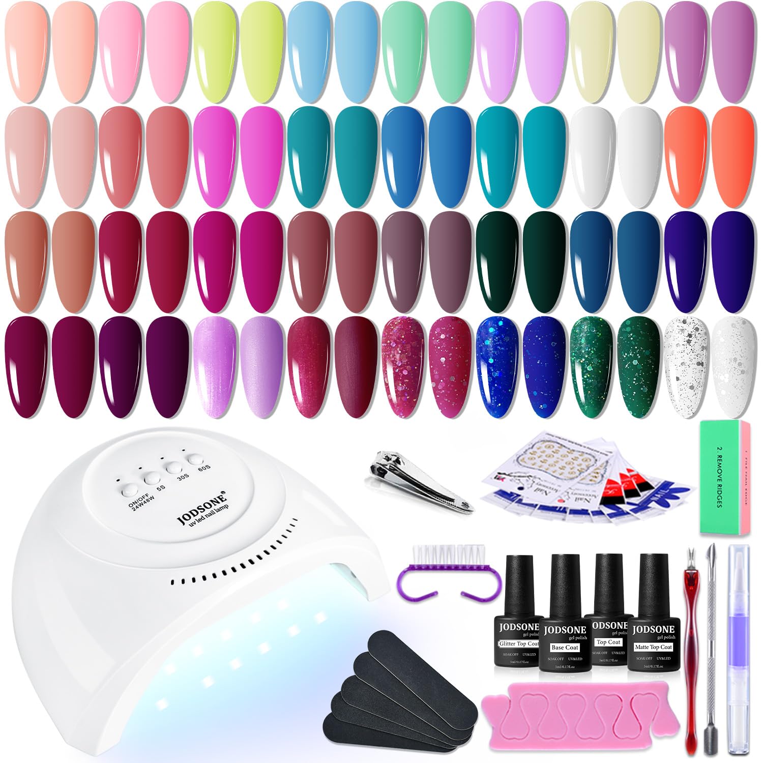 JODSONE Gel Nail Polish Kit with U V Light 32 Colors Gel Polish Nail + 4 Functional Adhesive Bottles Kit Soak Off Manicure Tools Gifts for Women : Beauty & Personal Care