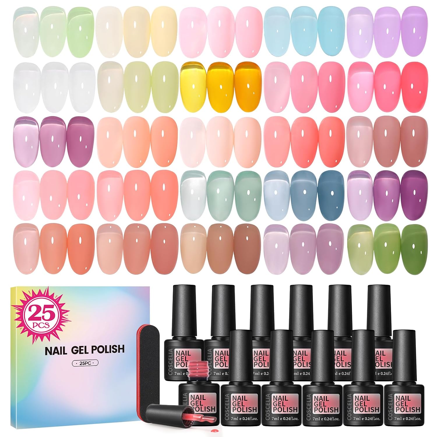COSCELIA 25PCS Gel Nail Polish Set Spring Summer Colors Gel Nail Polish Soak Off with Glossy Matte Silver Golden Glitter Top Coat Red Brown Black White Green DIY Gifts for Women Girls : Beauty & Personal Care