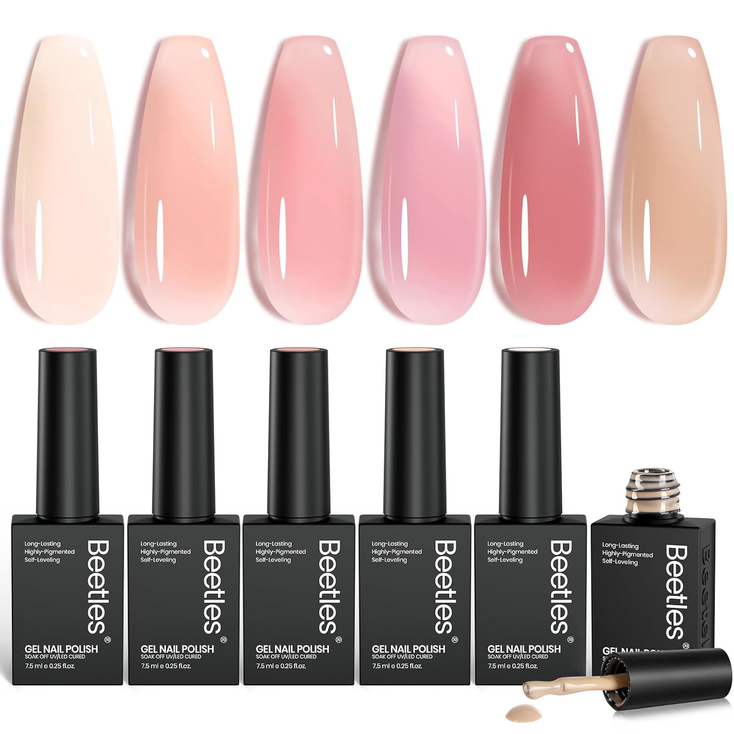 Beetles Nude Gel Nail Polish Set - 6 Colors Nude Pink Brown Neutral Jelly Gel Polish Kit Sheer Translucent Effect Soak Off UV Nail Art Design Drunken Rose Collection Manicure Gift for Women : Beauty & Personal Care
