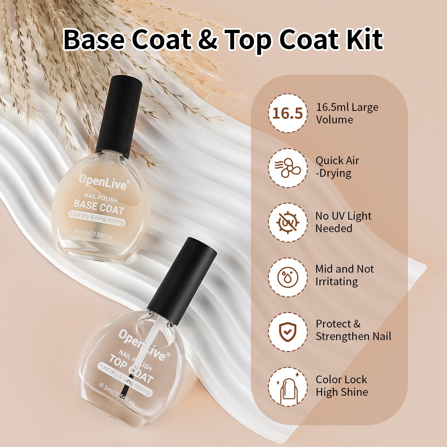 OpenLive Base and Top Coat Nail Polish Quick Dry.16.5ml Large capacity Basic Nail Polish Set Air Dry Fast. High-Glossy Shiny. No U V Light Needed for Women Salon DIY Nail Art : Beauty & Personal Care