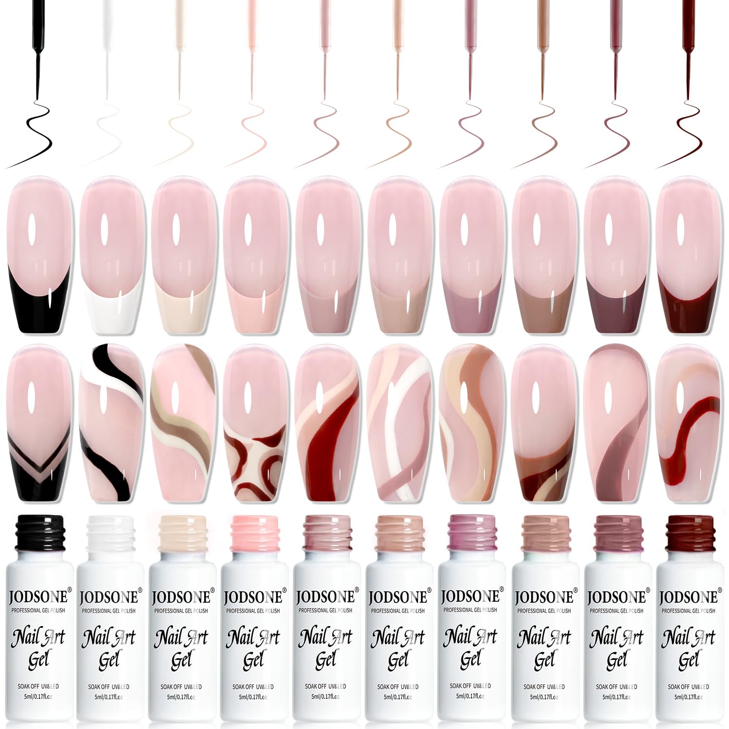 JODSONE 10pcs Nail Art Gel Liner Set.3D Nail Art Pens Effect for Fine Lines.Thin Brush Detail Polish.DIY Painted Nails at Home Salon.Liner Gel Nail Polish for Girls & Women : Beauty & Personal Care