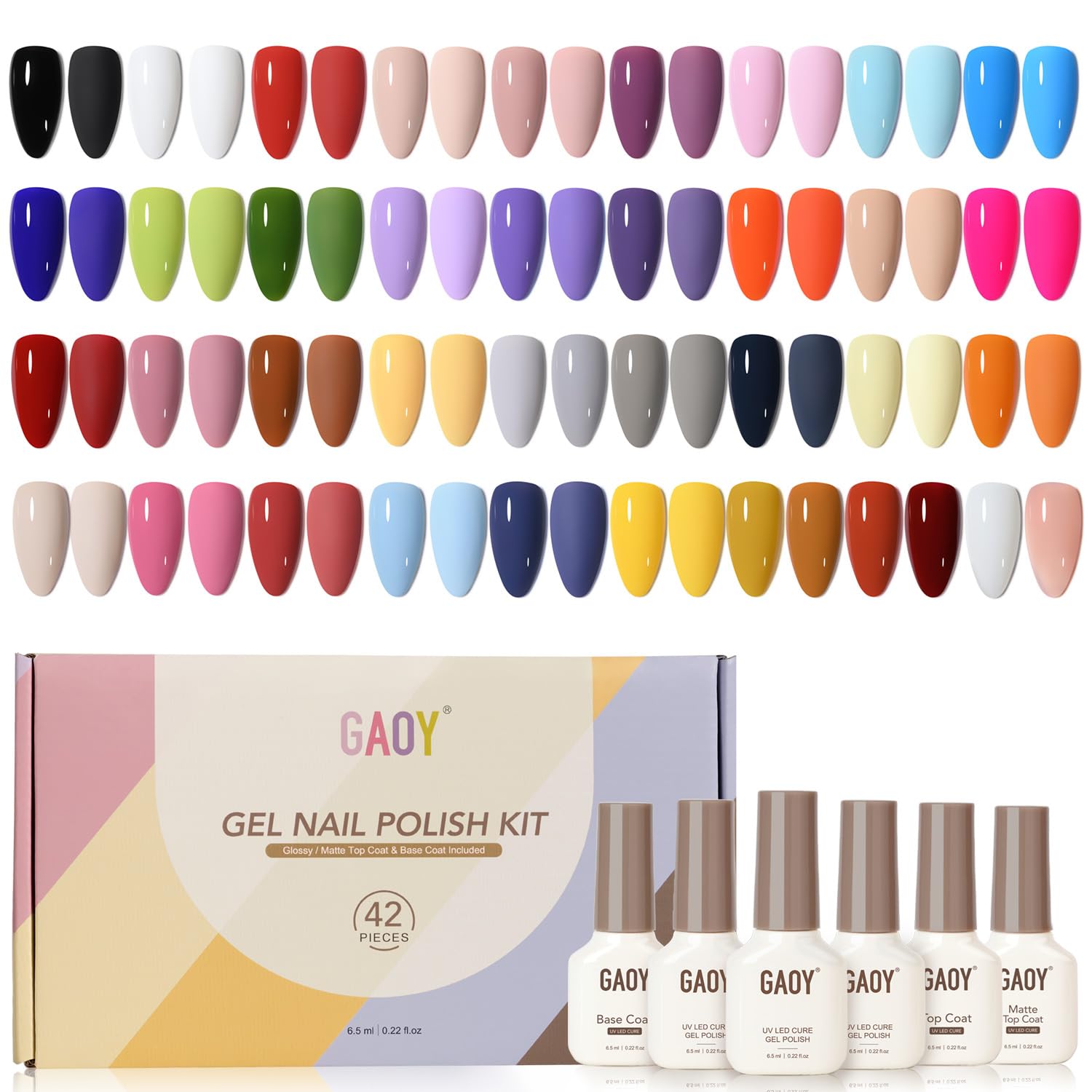 GAOY 42 Pcs Gel Nail Polish Kit. Pink White Red Jelly Nude Colors All Seasons Gel Nail Polish Set with Glossy & Matte Top Coat and Base Coat for DIY Manicure at Home : Beauty & Personal Care