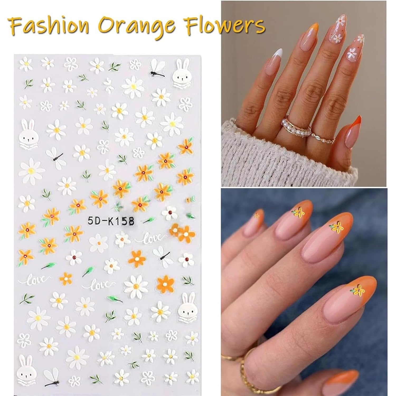 VOTACOS Flower Nail Art Stickers - 5D Embossed. Spring/Summer Daisy Designs. Self-Adhesive Decals for Women's Nail DIY Decoration : Beauty & Personal Care