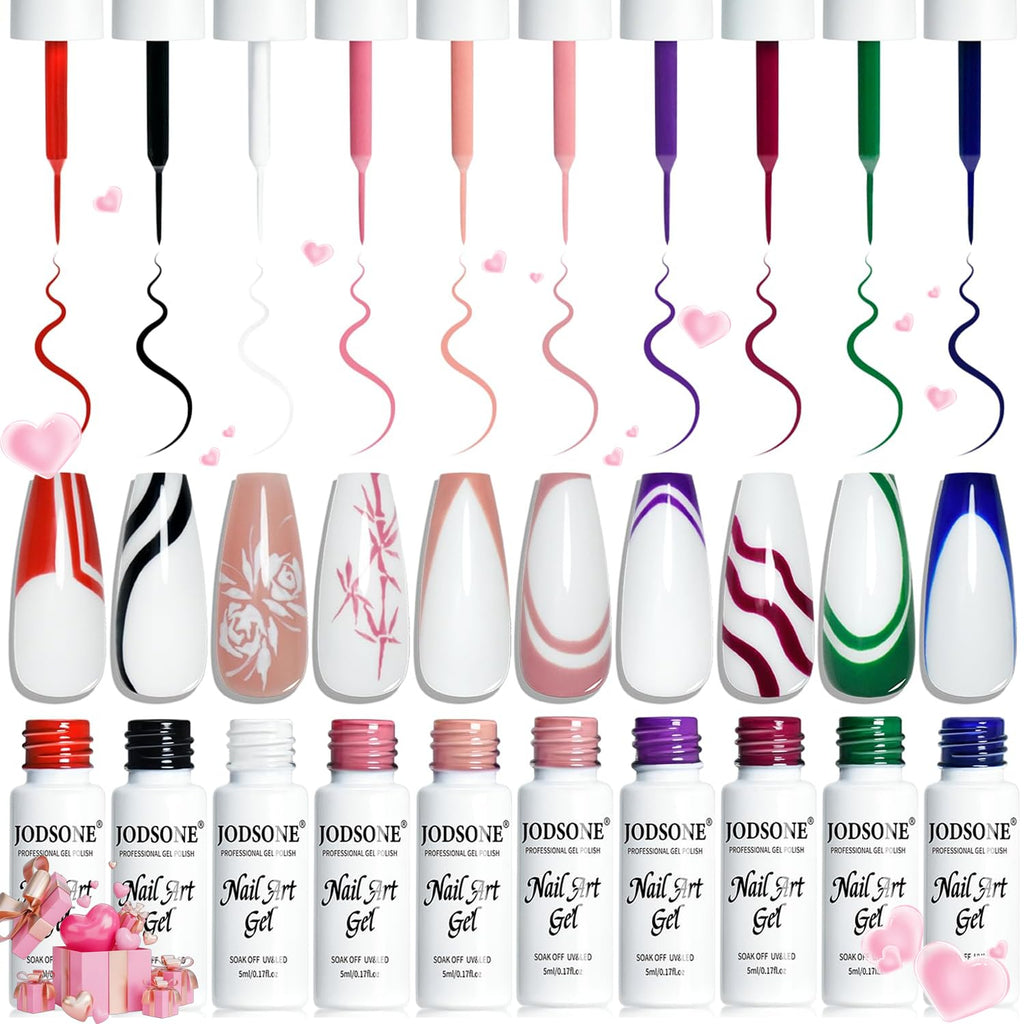 JODSONE 10pcs Nail Art Gel Liner Set.3D Nail Art Pens Effect for Fine Lines.Thin Brush Detail Polish.DIY Painted Nails at Home Salon.Liner Gel Nail Polish for Girls & Women : Beauty & Personal Care