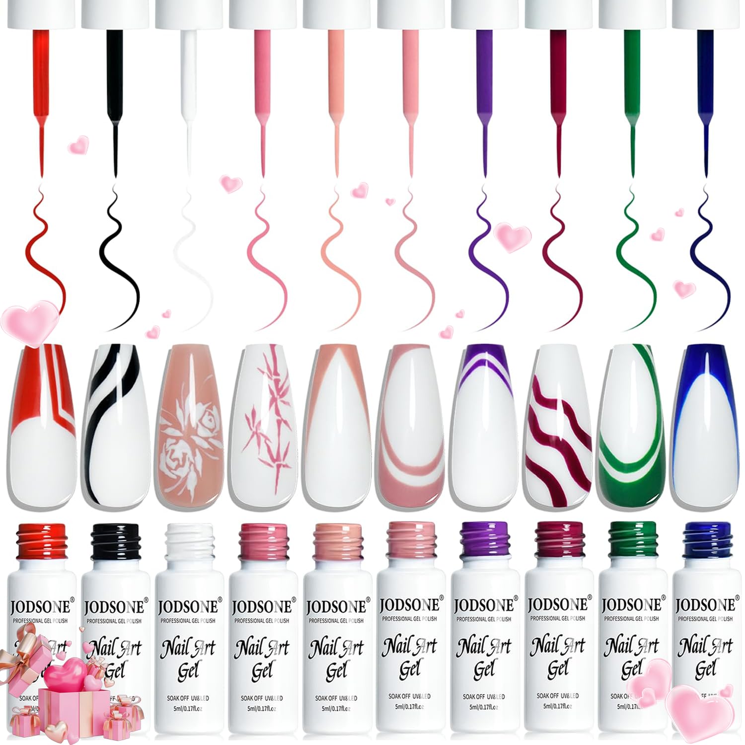 JODSONE 10pcs Nail Art Gel Liner Set.3D Nail Art Pens Effect for Fine Lines.Thin Brush Detail Polish.DIY Painted Nails at Home Salon.Liner Gel Nail Polish for Girls & Women : Beauty & Personal Care