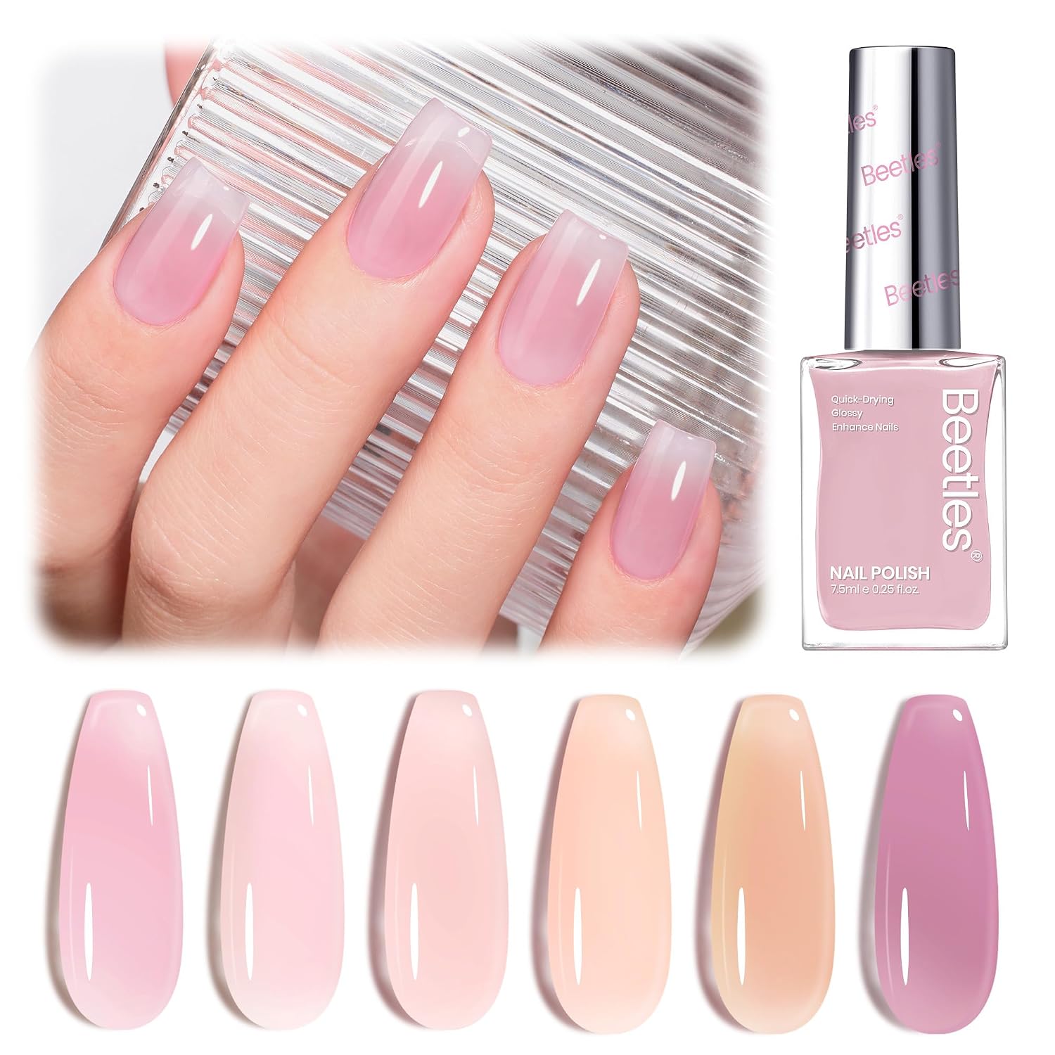 Beetles Jelly Nail Polish Set. 6 Colors Pink Nude Purple Velvet Glow Quick Dry Nail Polish Long Lasting Nail Strengthener Polish Gift for Girls Women : Beauty & Personal Care