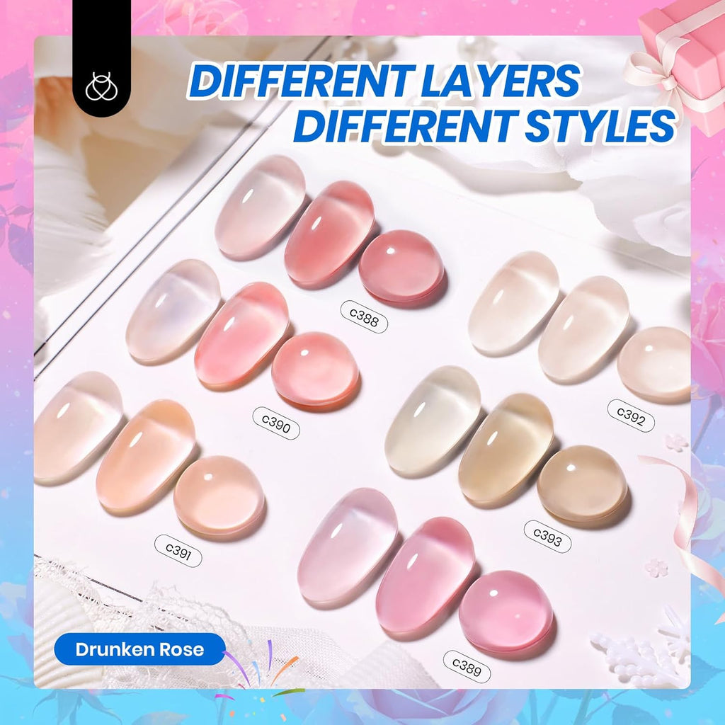 Beetles Nude Gel Nail Polish Set - 6 Colors Nude Pink Brown Neutral Jelly Gel Polish Kit Sheer Translucent Effect Soak Off UV Nail Art Design Drunken Rose Collection Manicure Gift for Women : Beauty & Personal Care