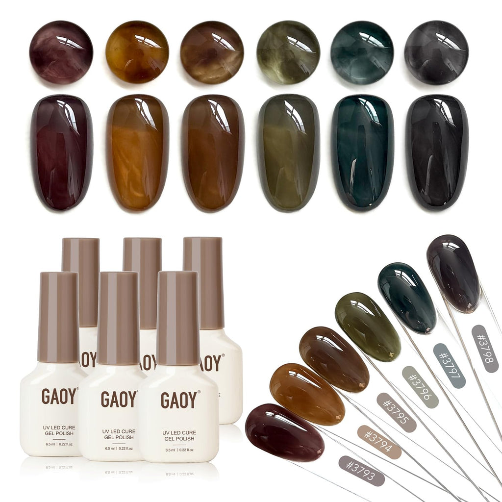 GAOY Dark Gel Nail Polish of 6 Milky Jelly Colors Brown Green Black Gel Polish Kit for Salon Manicure and Blooming Nail Art DIY at Home : Beauty & Personal Care