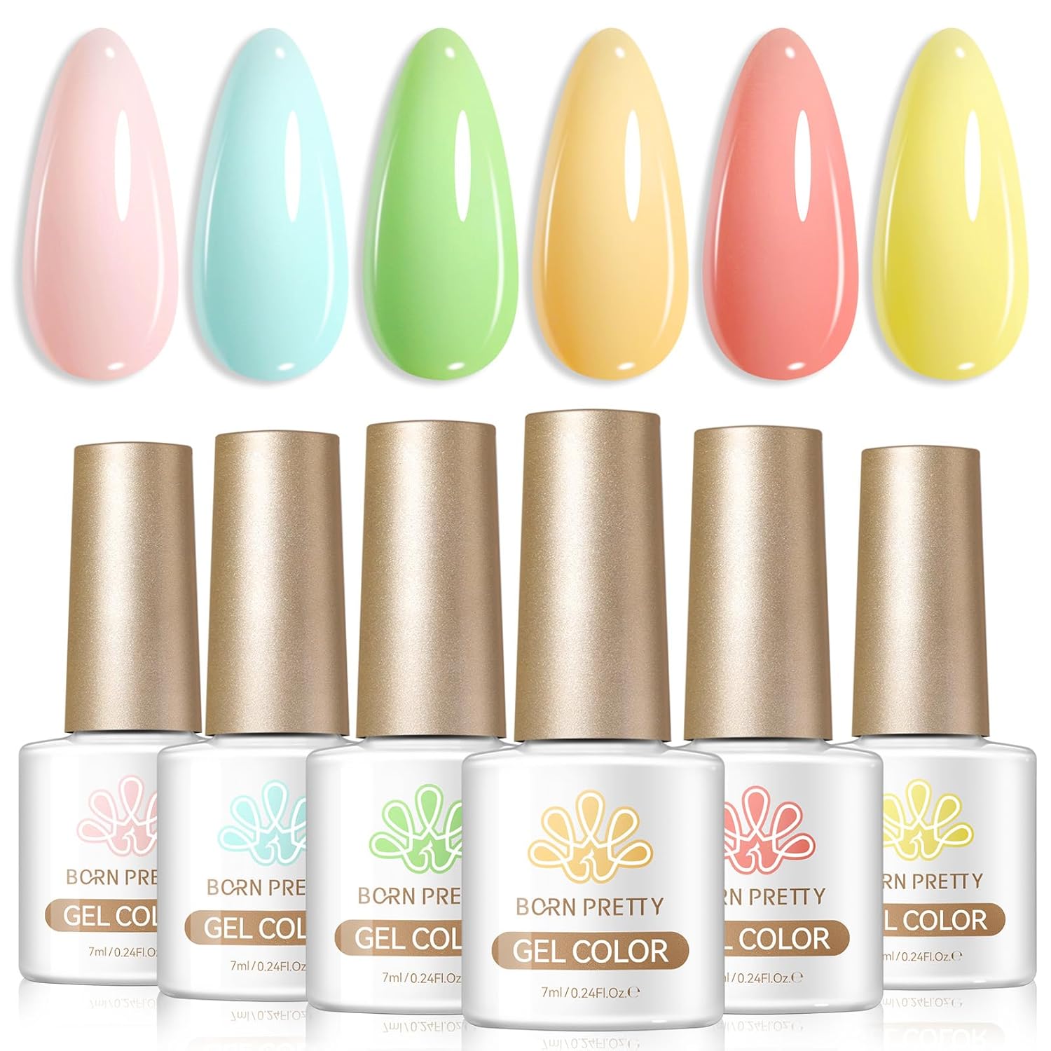 Born Pretty Gel Nail Polish Spring Summer Neon Fluorescent Orange Hot Pink Blue Yellow Green Purple Soak Off U V LED Gel Nail Polish Set Nails Art 7ml 6pcs : Beauty & Personal Care