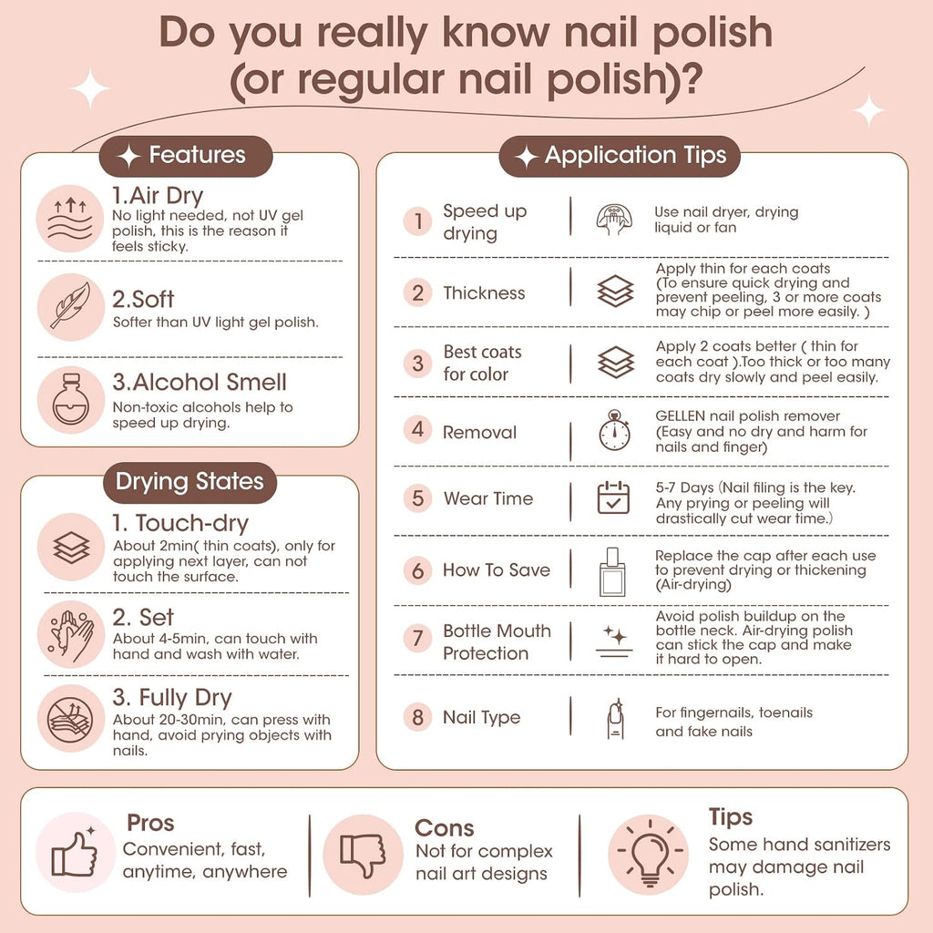 GELLEN Nail Polish Neutral Earth Tones. Nude Dusty Rose Fall Winter Air Dry Regular Nail Polish 6-color Set for Finger Toe Nails Home Salon All Seasons. Not UV Gel. Hema Free. Non Toxic. TPO Free : Beauty & Personal Care