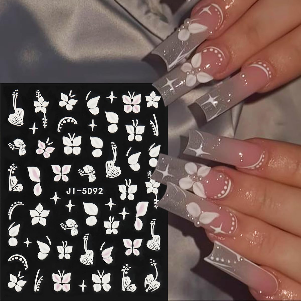 Fcozpjk 5D Embossed White Flowers Nail Stickers. 5 Sheets Self-Adhesive Floral Nail Decals. Spring Rose Butterfly Nail Art. 3D Acrylic Flowers for Manicure Decor : Beauty & Personal Care