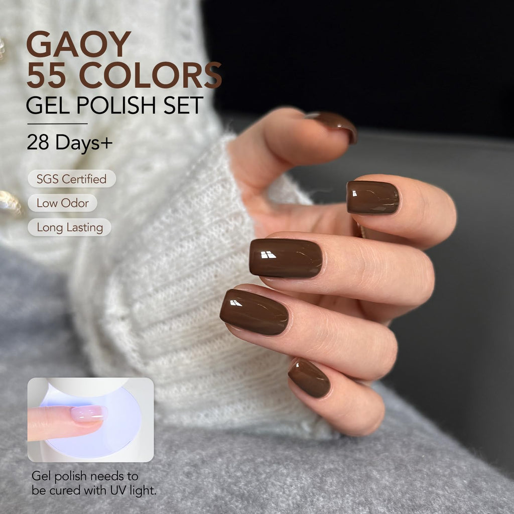 GAOY 60 Pcs Gel Nail Polish Set. 55 Colors All Season Gel Polish Kit Red Nude Black White Pink with 5 Pcs Soak off Base Glossy Matte Glitter Top Coat & Builder for Nail Art DIY Manicure at Home : Beauty & Personal Care