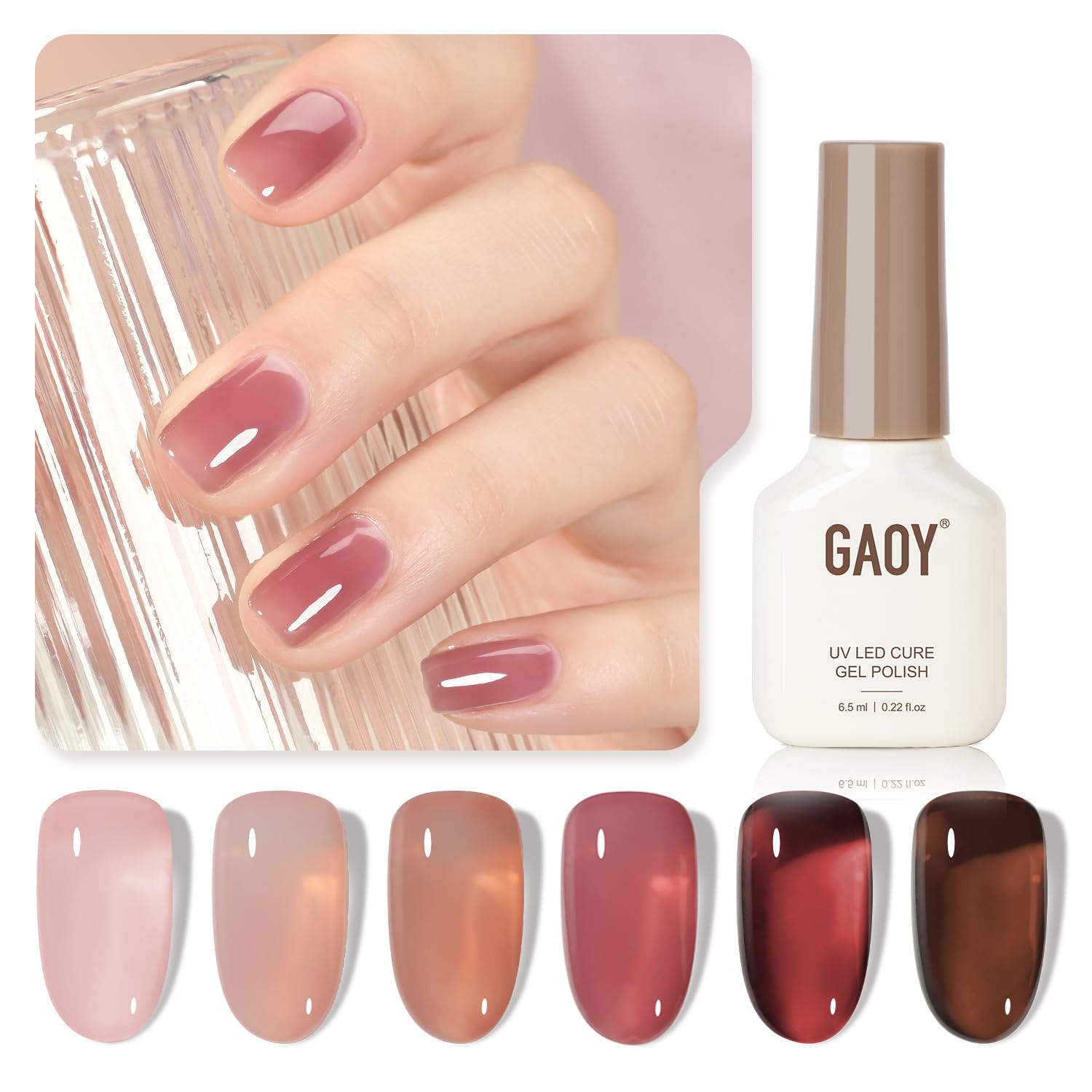 GAOY Rose Garden Jelly Gel Nail Polish of 6 Transparent Nude Red Pink Brown Colors Sheer Gel Polish Kit for Salon Manicure and Nail Art DIY at Home : Beauty & Personal Care