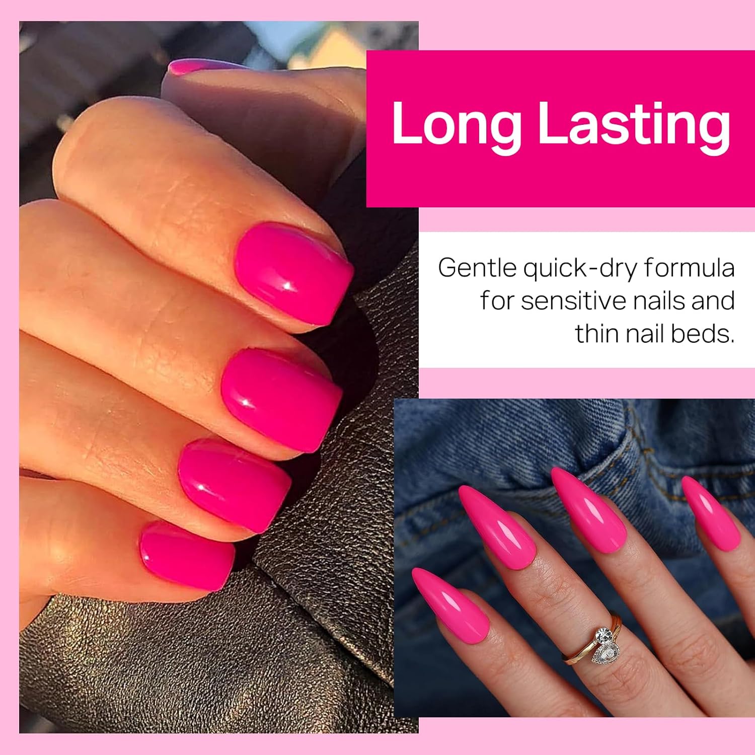 MIZHSE Quick Dry Nail Polish. Hot Pink Nail Polish Non Gel Air Drying Fast. 15ml Glossy Finish Regular Rose Red Nail Lacquer Full Coverage Nail Art Manicure DIY Home : Beauty & Personal Care