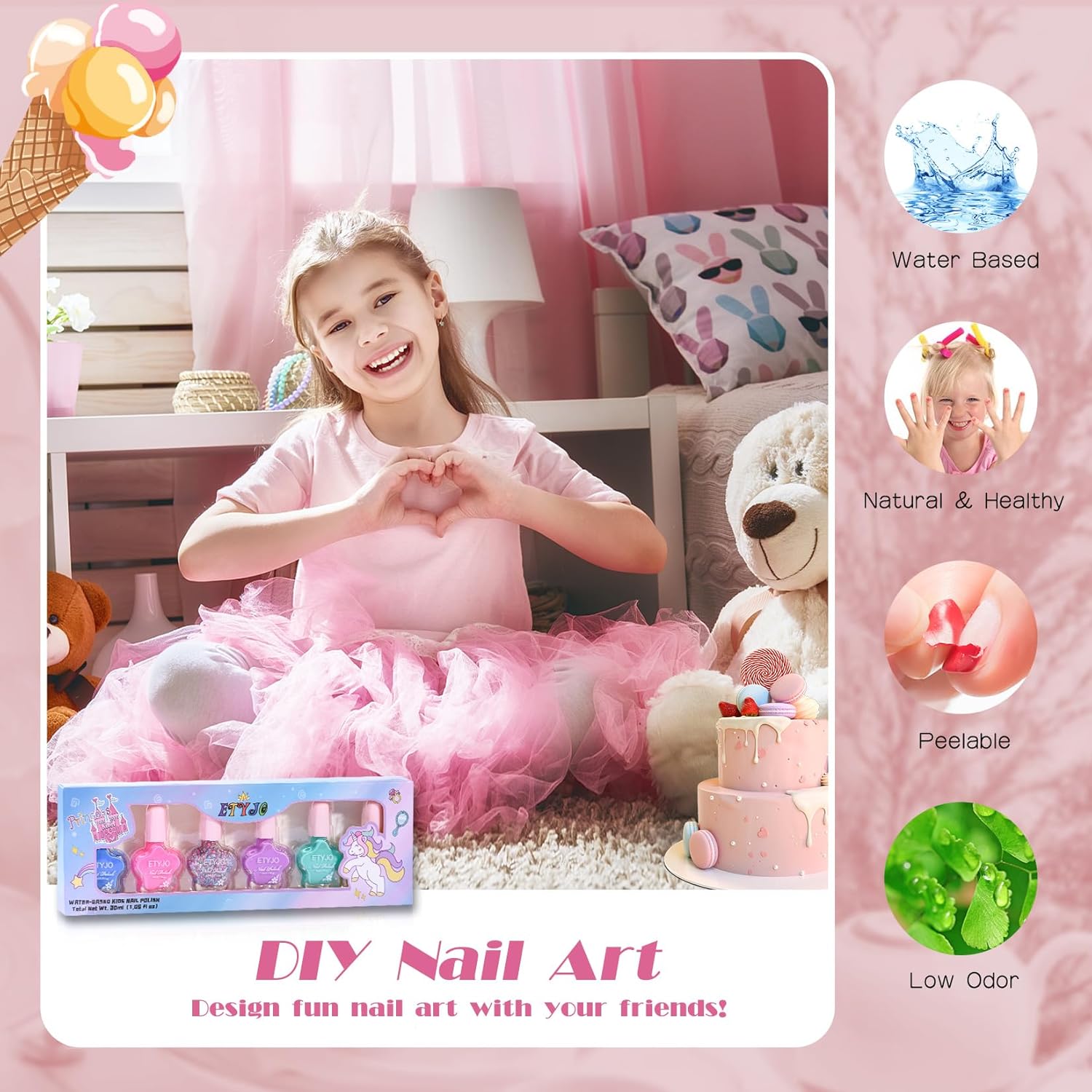 ETYJO Kids Nail Polish Set - Non-Toxic. Quick Dry Peel Off Nail Polish. 6 Rainbow Colors for Girls Age 3+ : Beauty & Personal Care