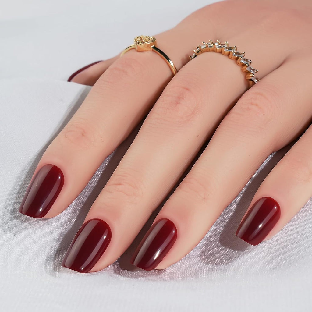 Press On Nails Short - Jofay Fashion Acrylic Press On Nails Red. Square Glue On Nails with Nail Glue. Fit Perfectly & Natural Stick On Nails in 16 Sizes - 32PCS Soft Gel Kit. Wine Red : Beauty & Personal Care