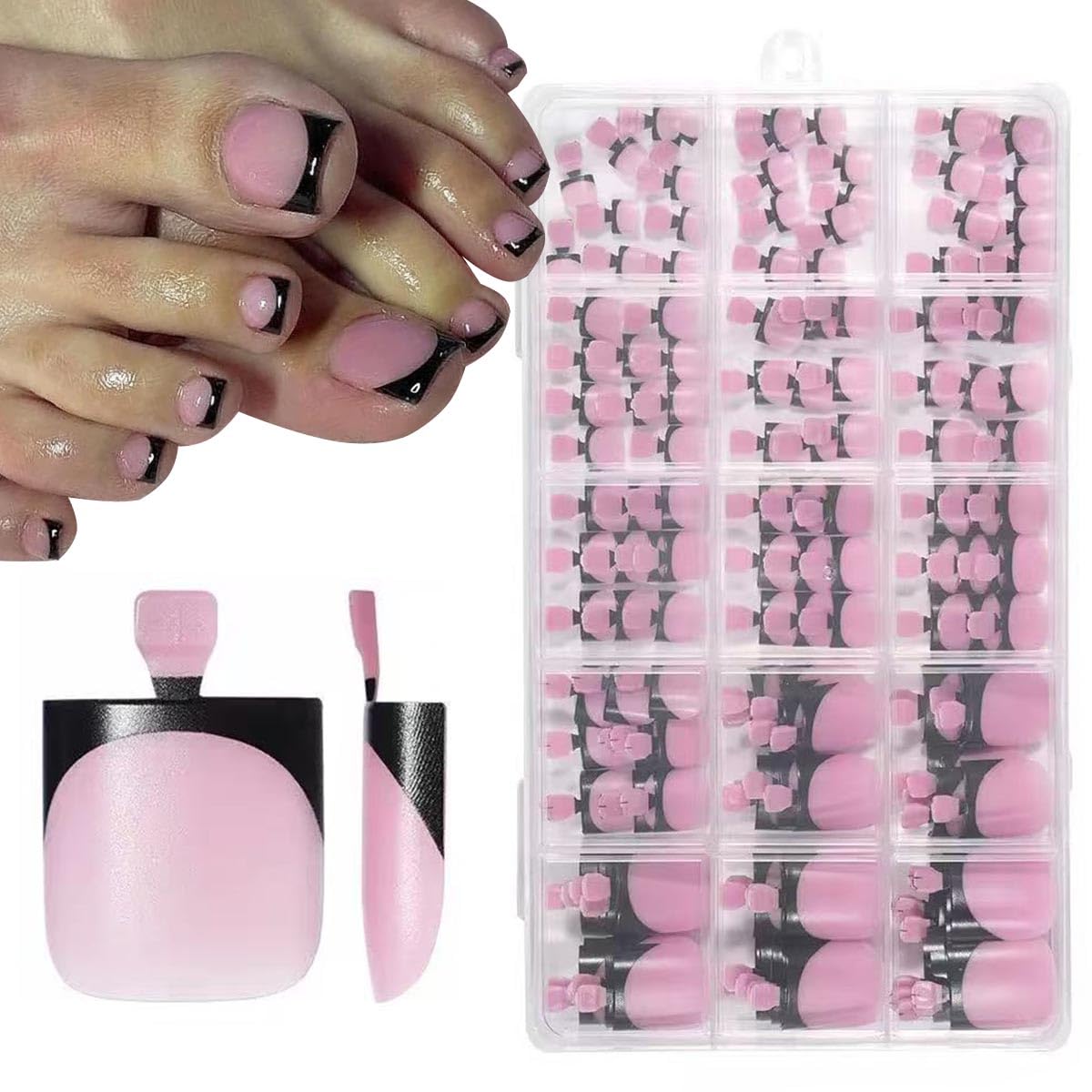 NHIXK 60Pcs White French Tip Press on Nails & Press on Toenails Set. Square Press on Nails Medium Fake Nails French False Toenails Full Cover Stick on Nails for Women Manicure Kit : Beauty & Personal Care