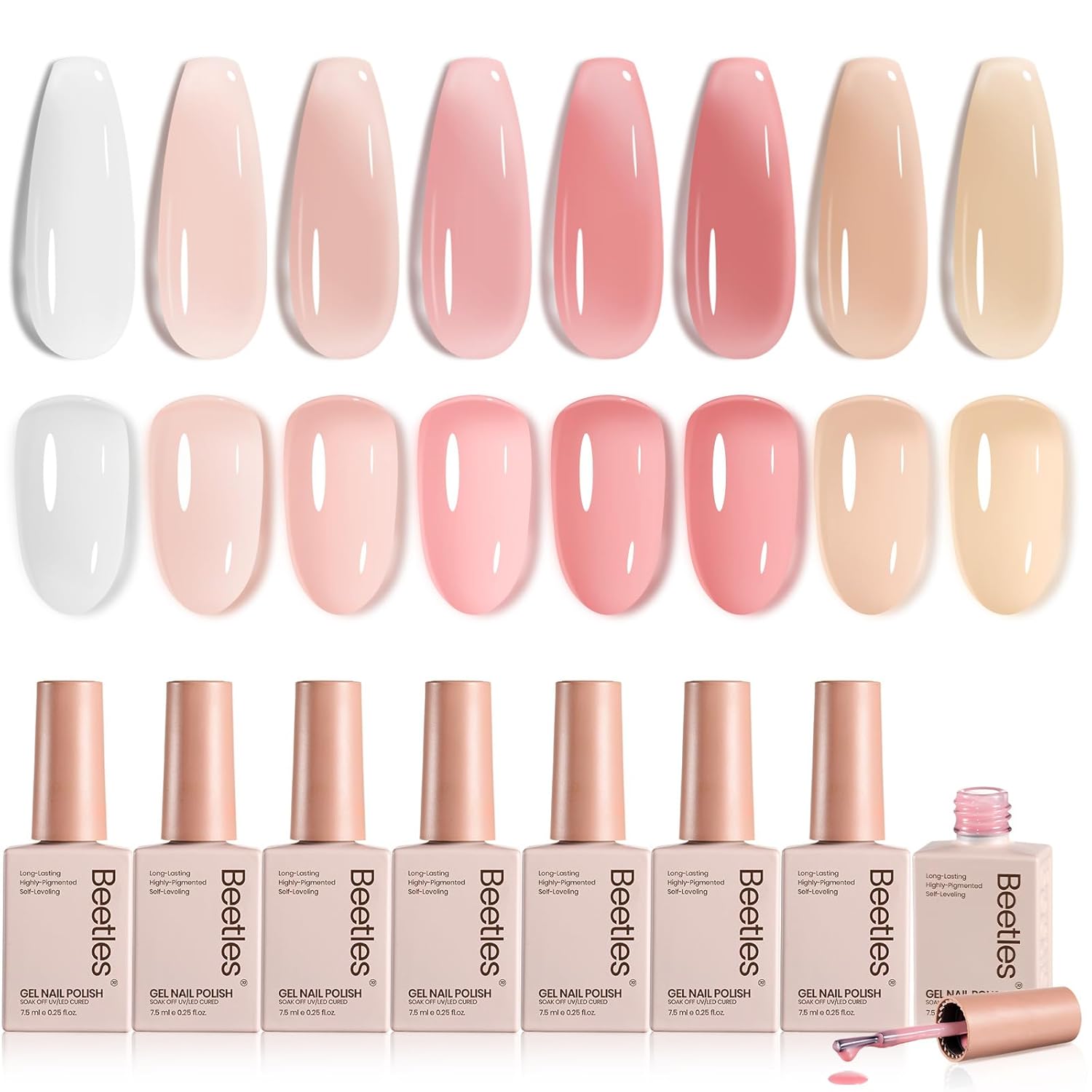 Beetles Nude Gel Nail Polish Set - 6 Colors Nude Pink Brown Neutral Jelly Gel Polish Kit Sheer Translucent Effect Soak Off UV Nail Art Design Drunken Rose Collection Manicure Gift for Women : Beauty & Personal Care