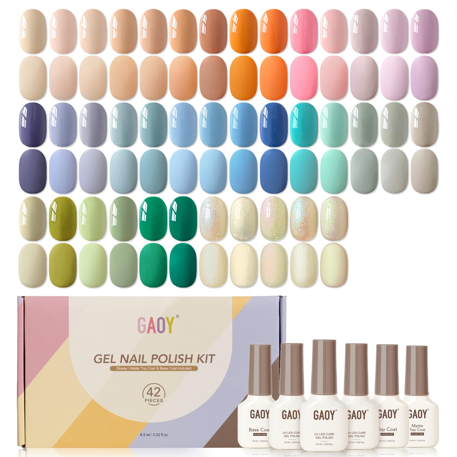 GAOY 42 Pcs Gel Nail Polish Kit. Pink White Red Jelly Nude Colors All Seasons Gel Nail Polish Set with Glossy & Matte Top Coat and Base Coat for DIY Manicure at Home : Beauty & Personal Care