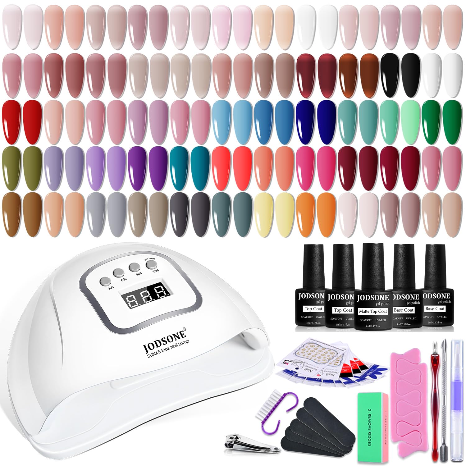 JODSONE Gel Nail Polish Kit 60 PCS with U V Light Soak off Base Top Coat 55 Shine Colors Gel Nail Kit Bright and Dark Brown Wine Red Series Manicure Set for Women and Girls : Beauty & Personal Care