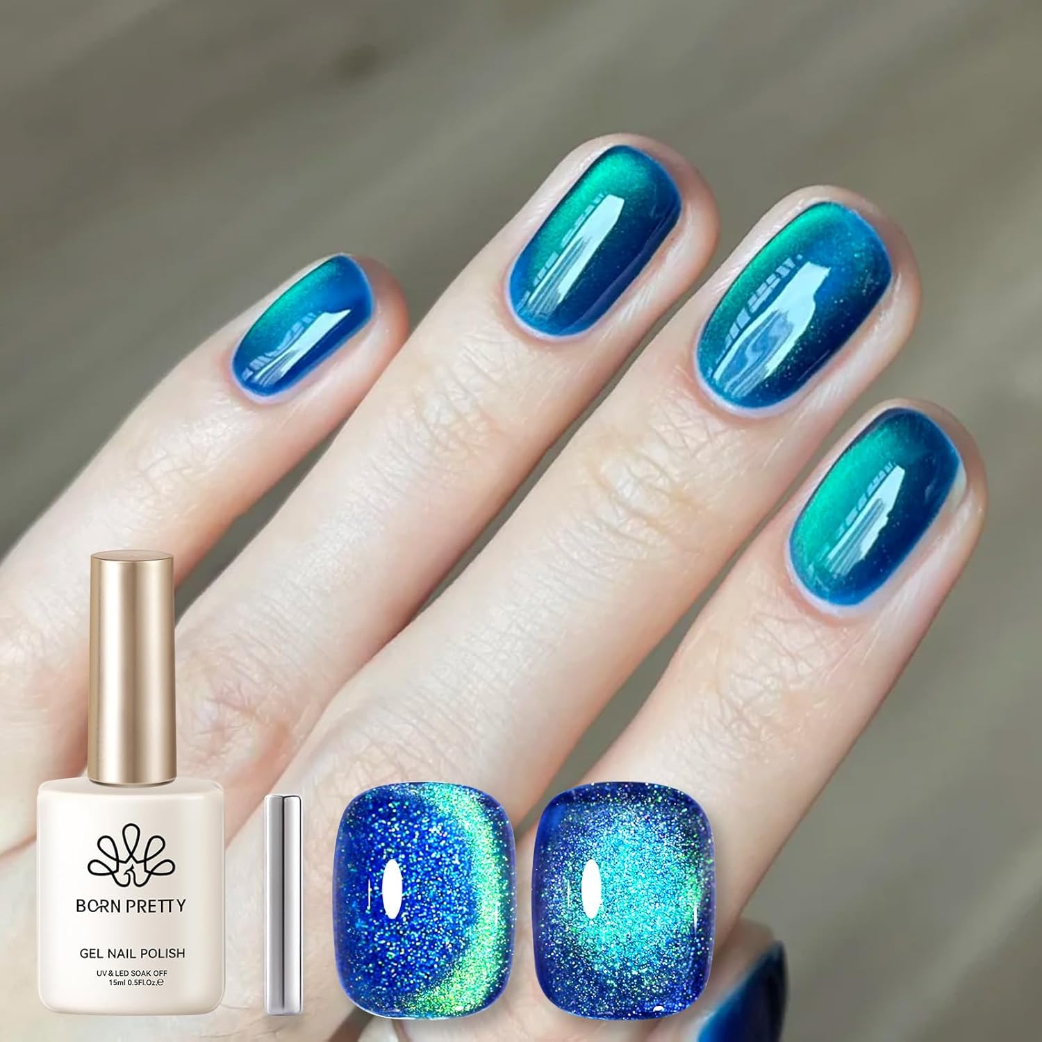 Born Pretty 9D Cat Magnetic Eye Gel Nail Polish Holographic Rainbow Gel Polish Blue Purple Soak Off U V LED Gel Polish Nail Art Design Manicure Salon DIY Home 15ML : Beauty & Personal Care