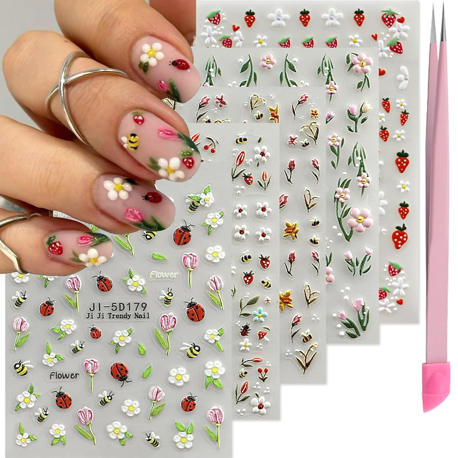 VOTACOS Flower Nail Art Stickers - 5D Embossed. Spring/Summer Daisy Designs. Self-Adhesive Decals for Women's Nail DIY Decoration : Beauty & Personal Care