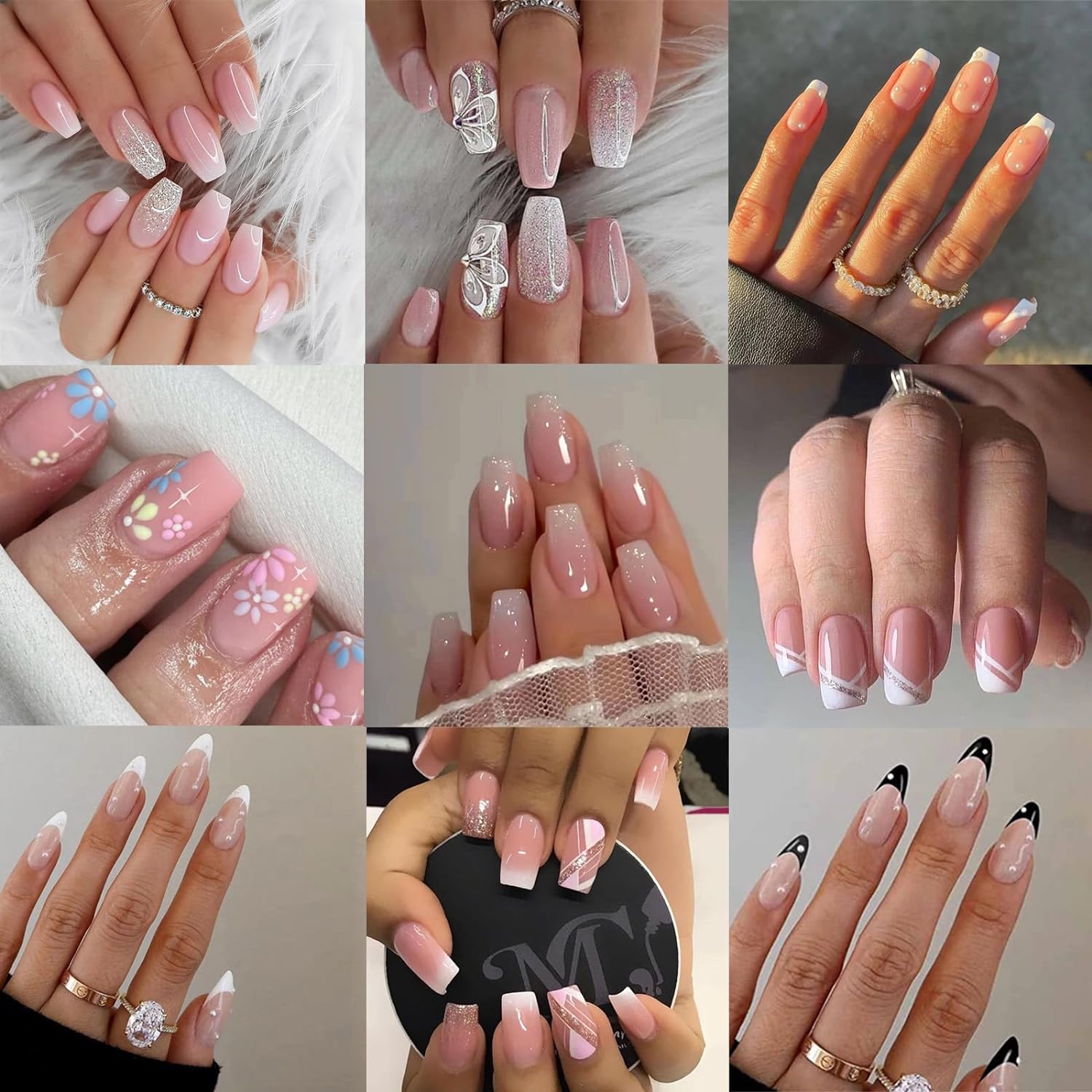 6 Packs (144 Pcs) Press on Nails Medium - Jsiallye Pink Gradient Press on Nails Square Coffin. Glue on with Nail in 12 Sizes - 24 Fake Nails Kit. French Tip Stick on Nails for Women : Beauty & Personal Care