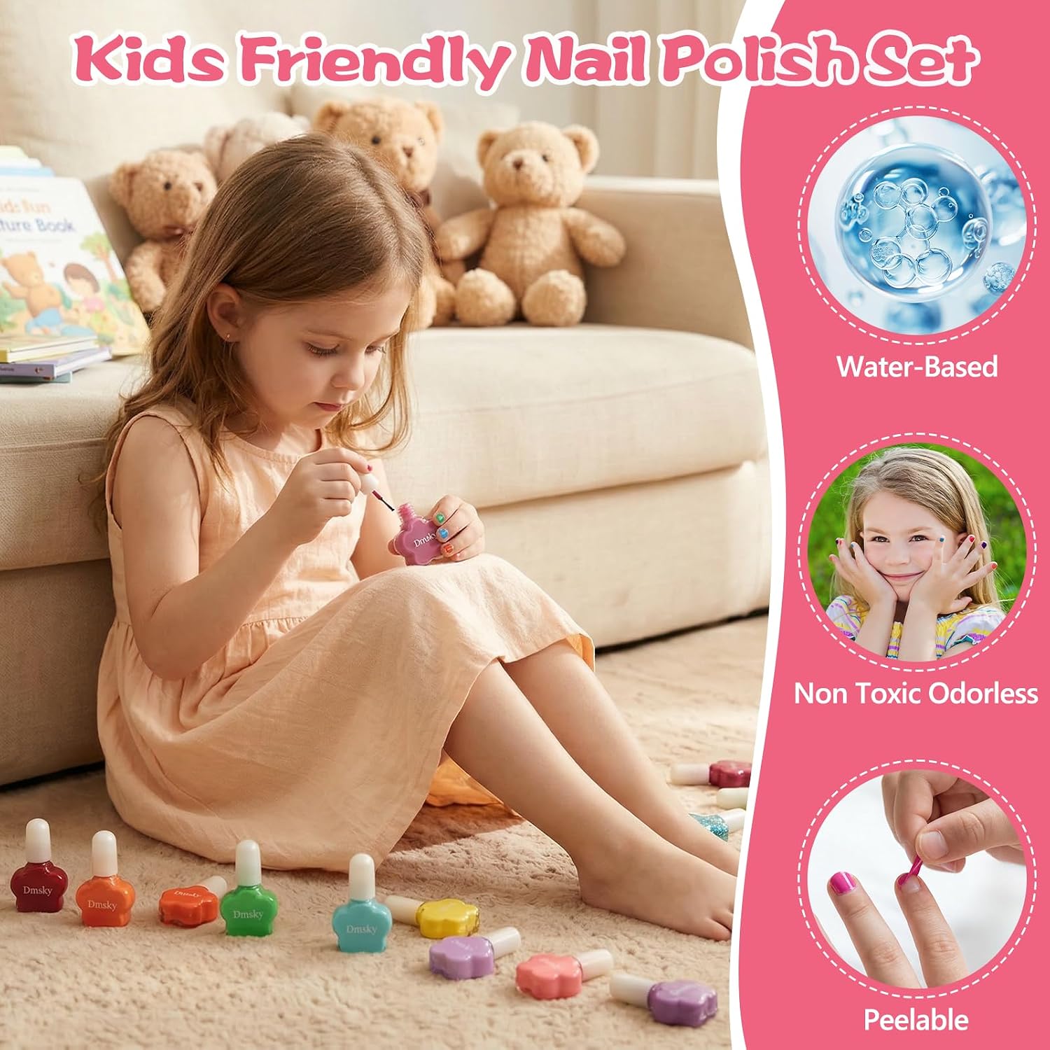 Dmsky Kids Nail Polish Set.18 Colors Peelable Water-Based Quick Dry Nail Polish for Kids.Non Toxic Nail Polish Kit for Girls Ages 3+ Diy Nail Art.Great Gift for Birthday.Makeovers and School Rewards : Beauty & Personal Care
