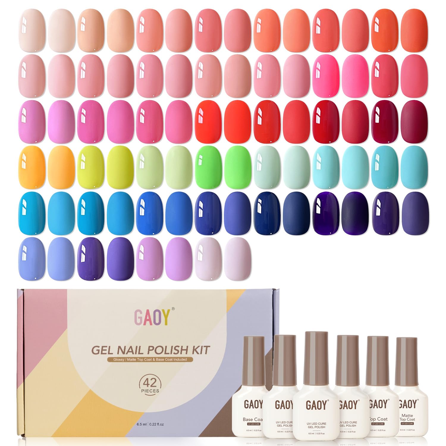 GAOY 42 Pcs Gel Nail Polish Kit. Pink White Red Jelly Nude Colors All Seasons Gel Nail Polish Set with Glossy & Matte Top Coat and Base Coat for DIY Manicure at Home : Beauty & Personal Care