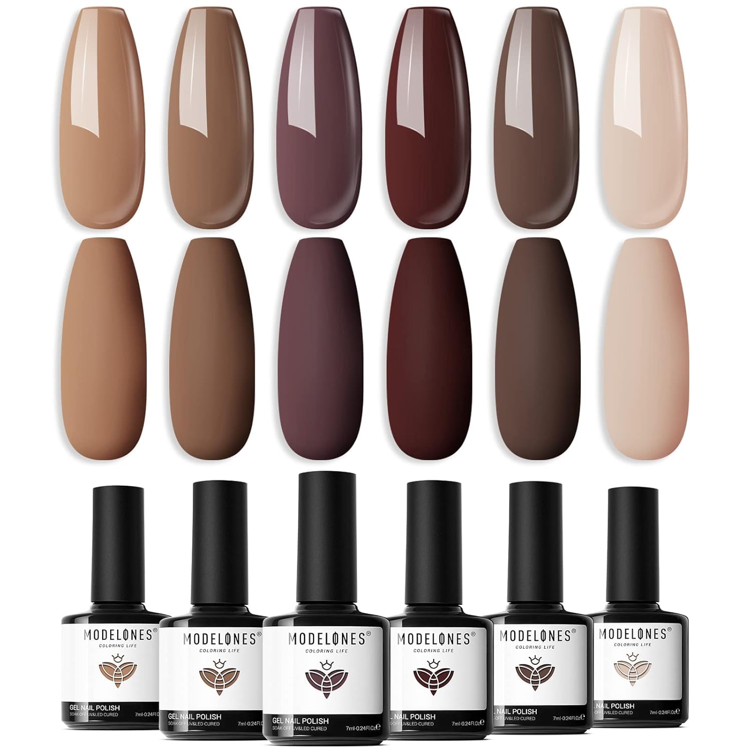 modelones Gel Nail Polish Kit -6 Colors Nude Pink Milky White Gel Polish Set Skin Tones Neutral Brown Soak Off Gel Nail Kit Manicure DIY Nail Art Salon Home Gift : Beauty & Personal Care
