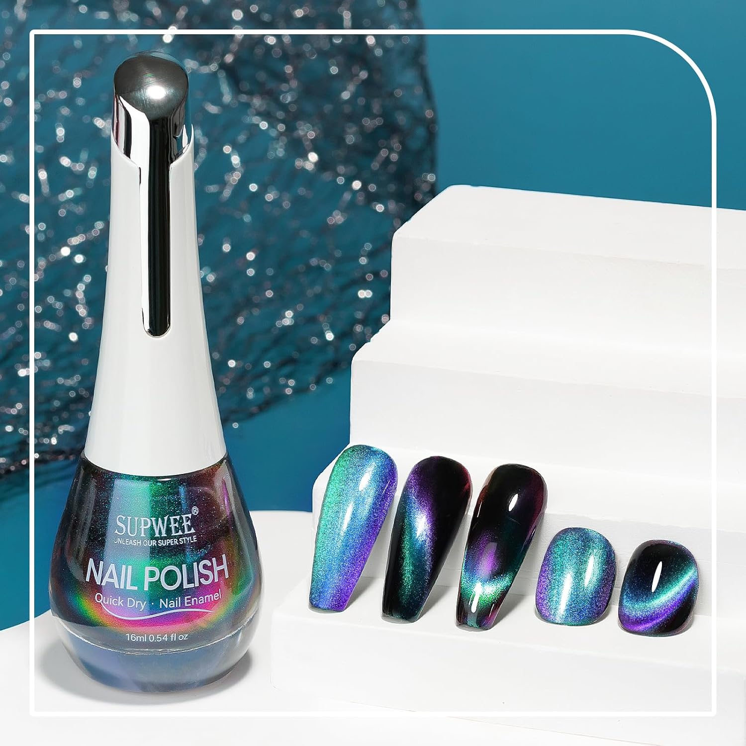 SUPWEE Cat Eye Nail Polish Non Gel with Magnet- Need to Use Black Base. Quick Dry Cateye Magnetic Nail Polish for Fingernail Air Drying Fast Lacquer Manicure Gift For Women Girls 16ml. 0.54fl oz : Beauty & Personal Care