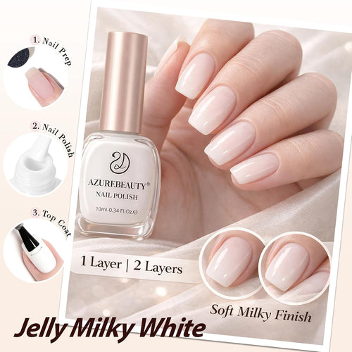 AZUREBEAUTY Milky White Translucent Nail Polish – Quick Dry. Long-Lasting. Natural Jelly Glossy Finish for DIY Manicure & Nail Art. Salon Quality for Women : Beauty & Personal Care