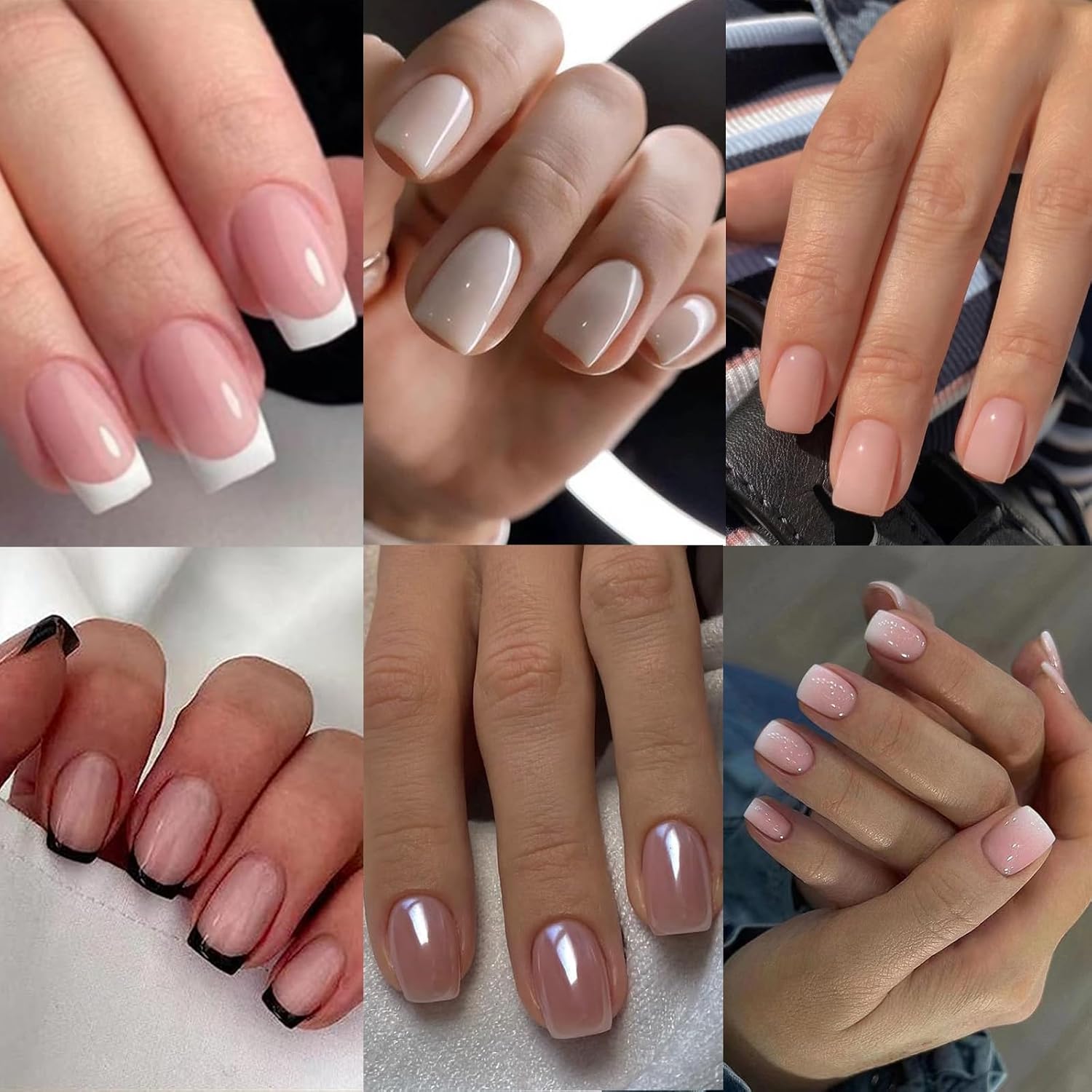 6 Packs (144 Pcs) Press on Nails Medium - Jsiallye Pink Gradient Press on Nails Square Coffin. Glue on with Nail in 12 Sizes - 24 Fake Nails Kit. French Tip Stick on Nails for Women : Beauty & Personal Care